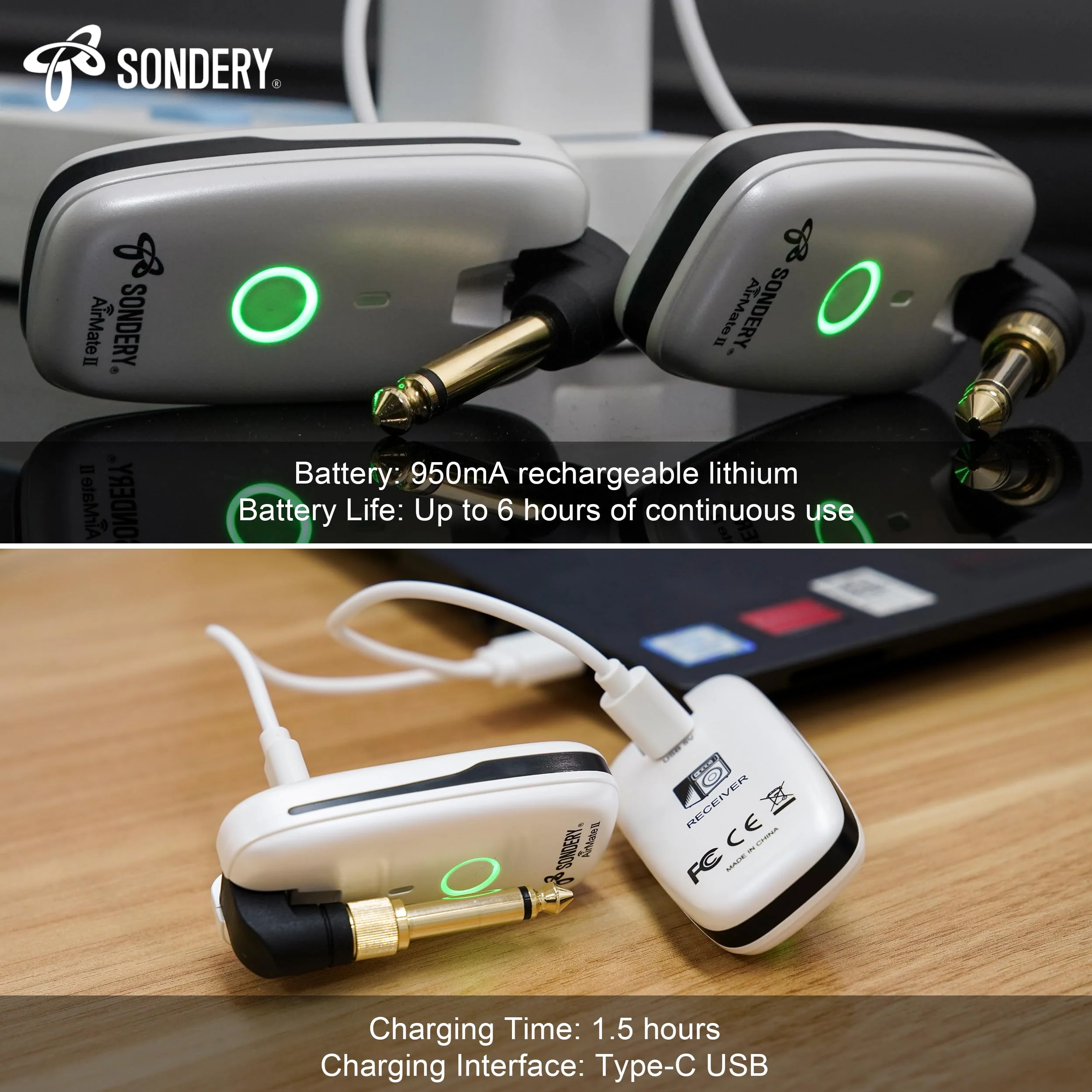 Sondery Wireless Transmitter and Receiver System for Guitar Bass Keyboard Drums Multiple Instruments 7 Channels Rechargeable Long Battery Life - Image 5