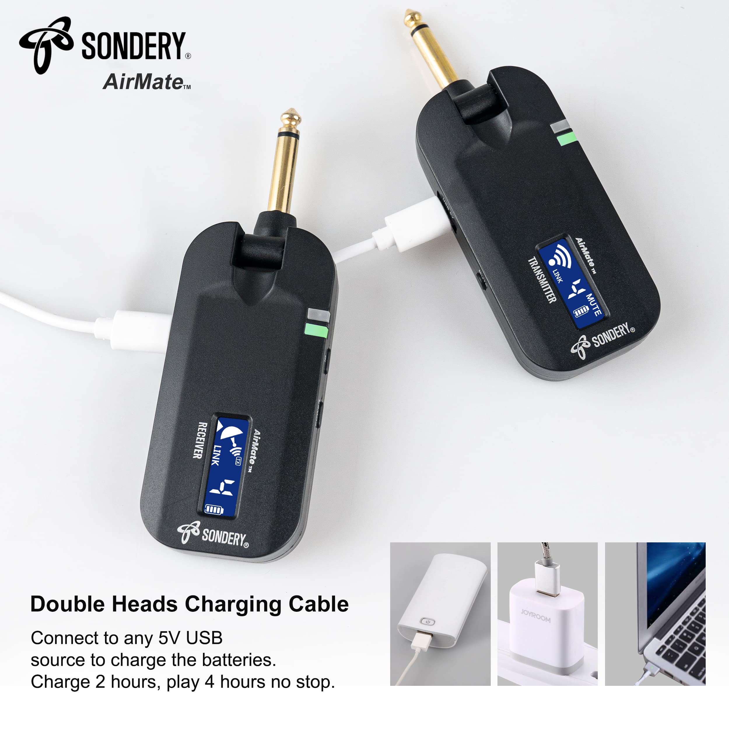 Sondery Wireless Transmitter Receiver System 5.8GHz with Display Screen for Easy Monitoring for Guitar Bass Keyboard Multi Instruments 24-bit High-Quality Audio Ultra-Low Latency Rechargeable - Image 5