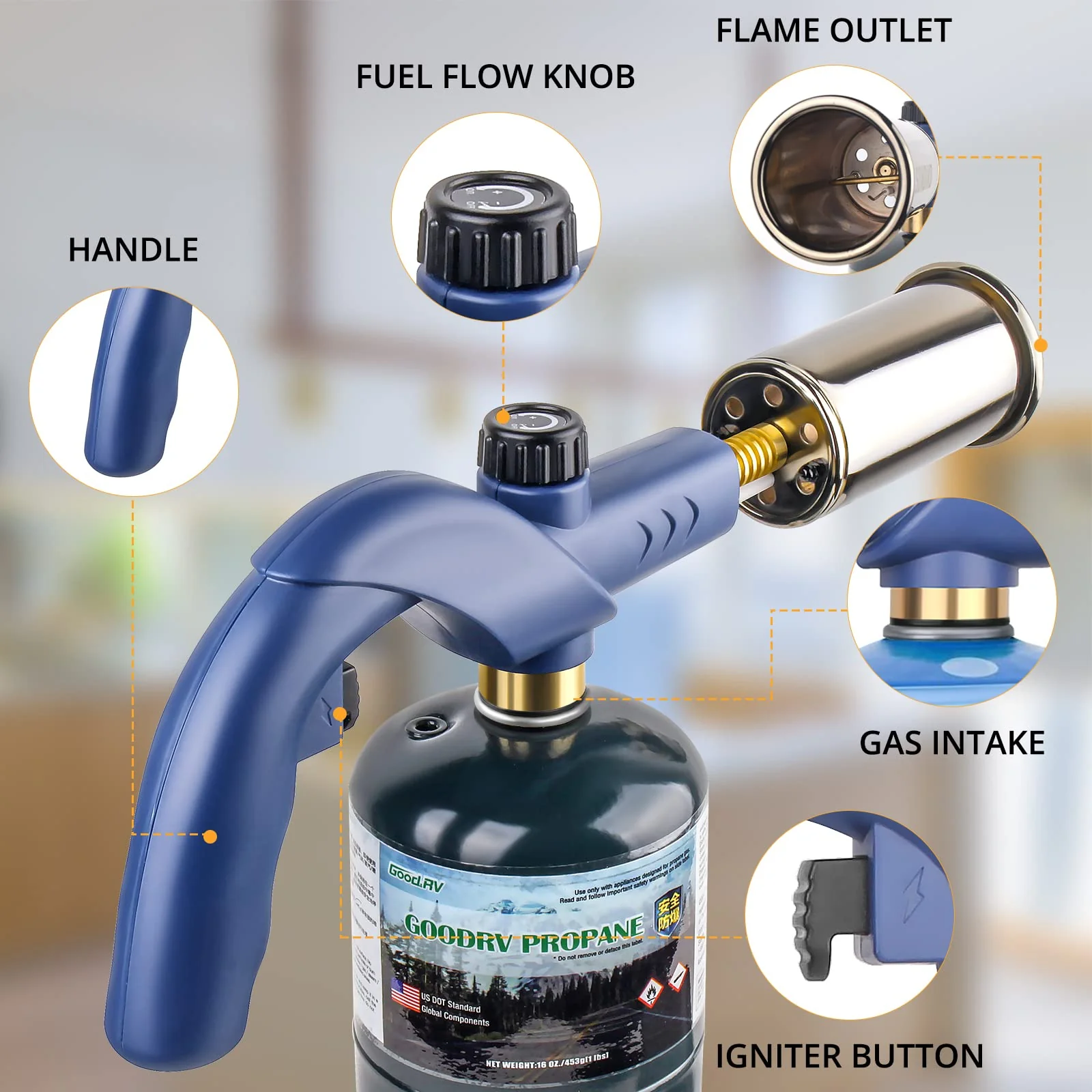 Sondiko Powerful Propane Torch LMT905, Grill Gun, Flame Thrower Gun, Campfire Starter, Charcoal Lighter, Culinary Kitchen Barbecue, Soldering Guns (Propane Tank Not Included) Mt905 - Image 3