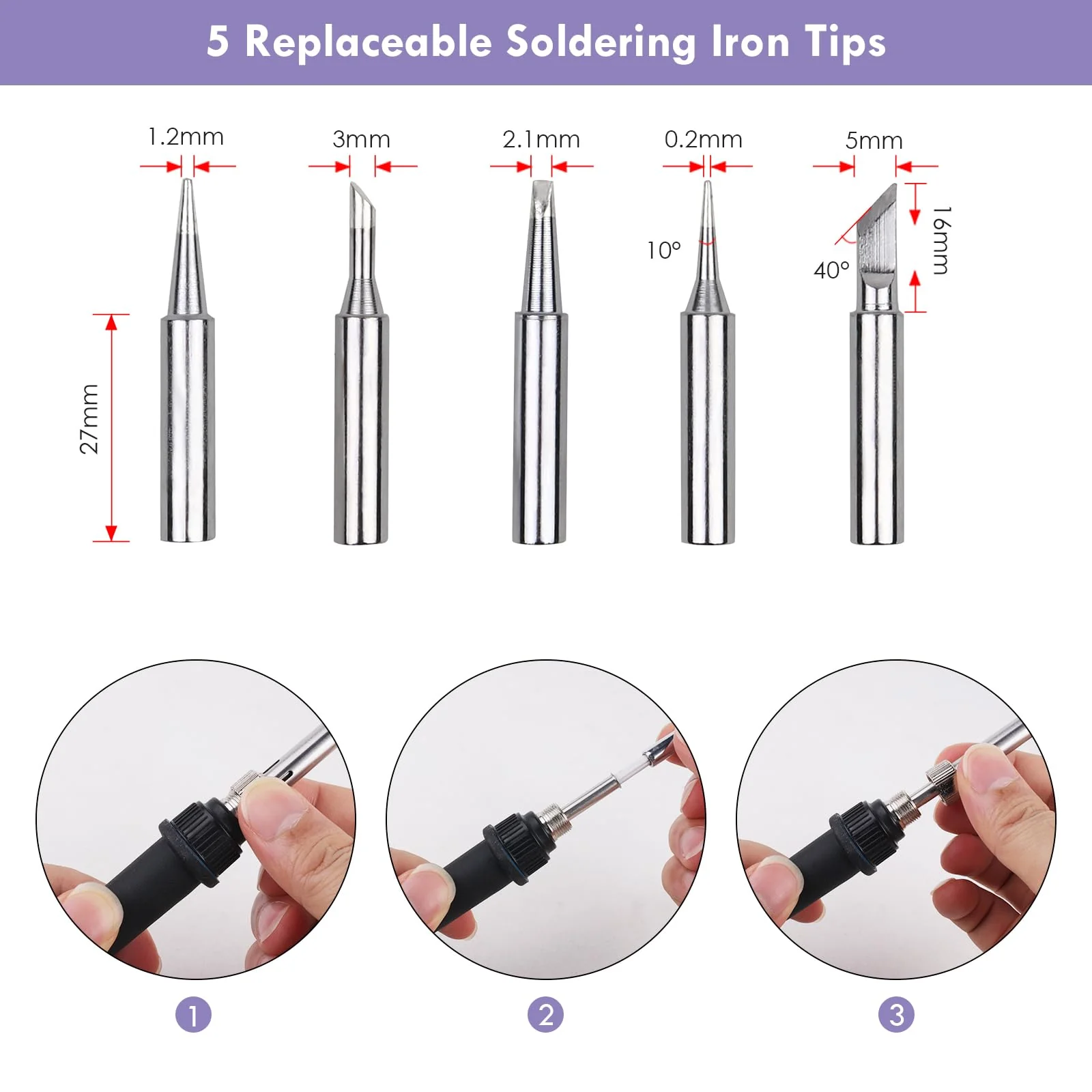 Sondiko Soldering Iron Set, 60 W/220 V Soldering Iron with Adjustable Temperature, On/Off Switch, 5 Interchangeable Tips for Soldering, Wood Engraving, Hot Cutting, Pyrography, Soldering Set for Sondiko 14-in-1 Soldering Iron Set - Image 4