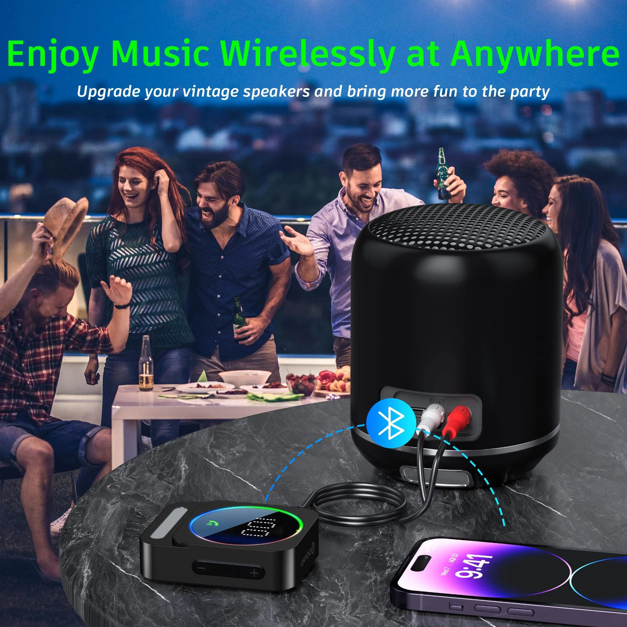 SONRU Bluetooth 5.3 Receiver for Car, Wireless Audio Adapter for Car/Home Stereo/Wired Headphones/Speaker, Bluetooth Aux Adapter, Dual AUX Outputs, RCA AUX 3.5mm Music Receiver Black - Image 4