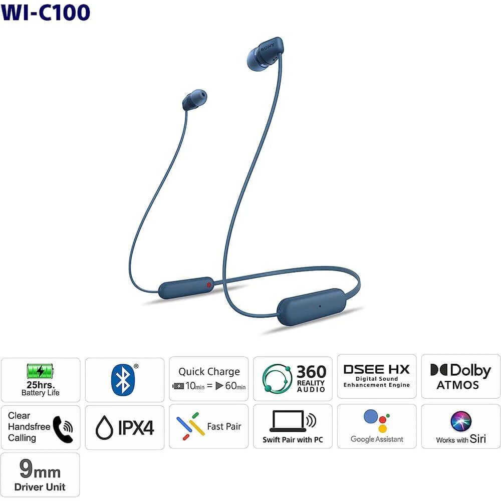 Sony WI-C100 Wireless in-Ear Bluetooth Headphones with Built-in Microphone, Black One Size - Image 8