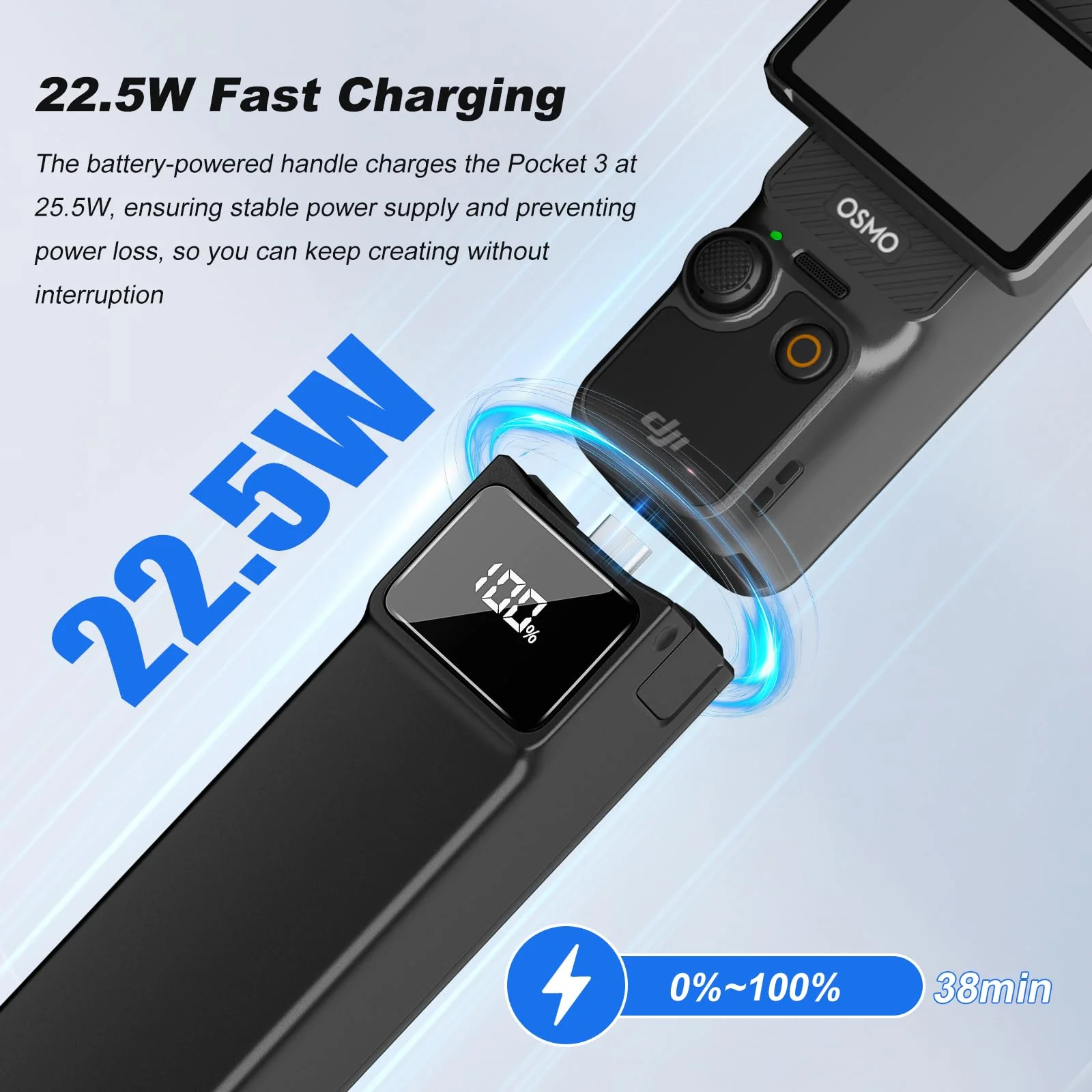 Soonpho 5000mAh Battery Handle for DJI Osmo Pocket 3,LED Digital Display,22.5W Fast Charging Battery Grip with 1/4" Thread for Vlogging,Travel,YouTube,Live Streaming Set B - Image 5