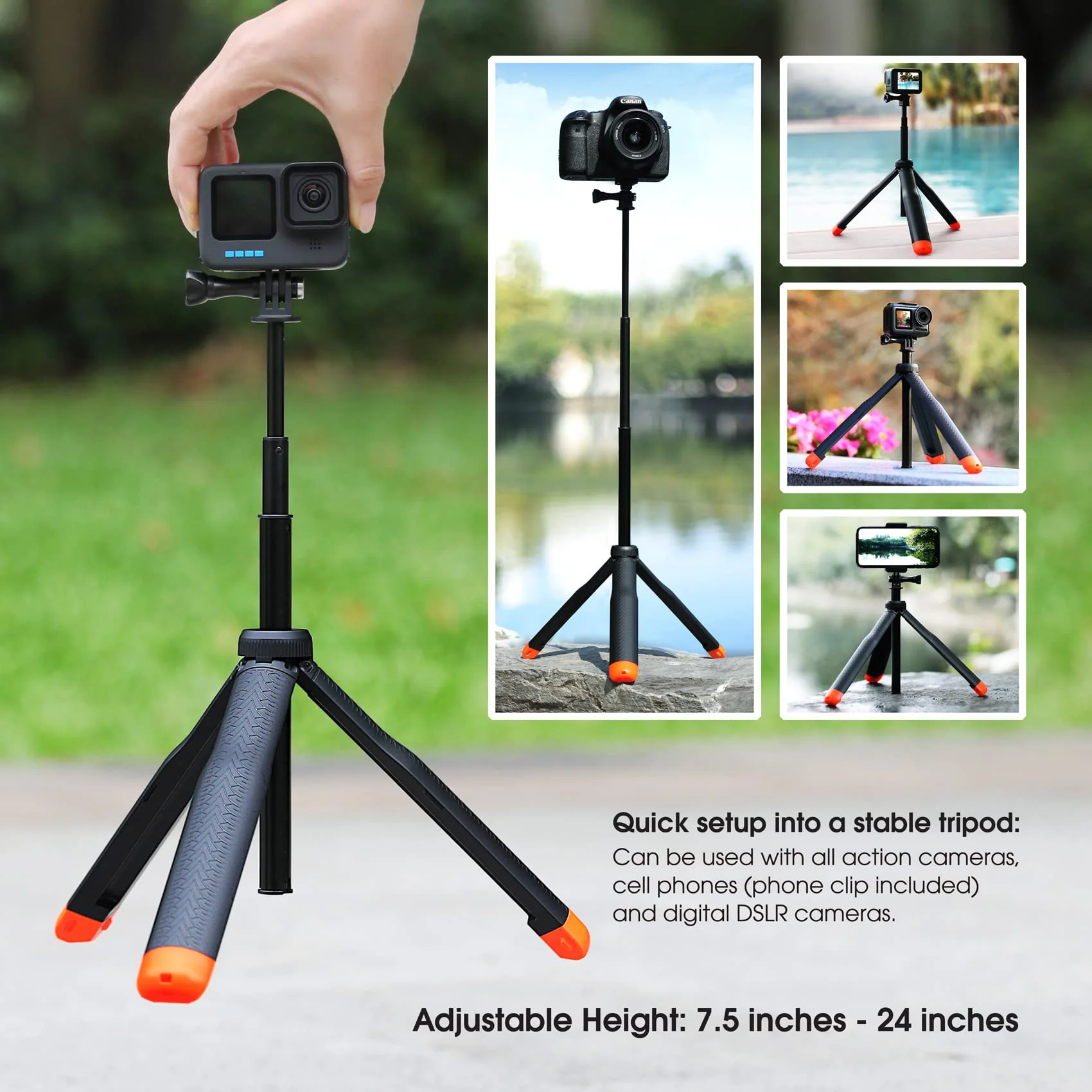 SOONSUN 4in1 Floating Selfie Stick Tripod for GoPro Hero 13 12 11 10 9 8 7 6 5 4 3 Session Max, AKASO, SJCAM Action Camera - As Waterproof Extension Monopod Pole Floating Handle Grip Tripod Stand Red - Image 4