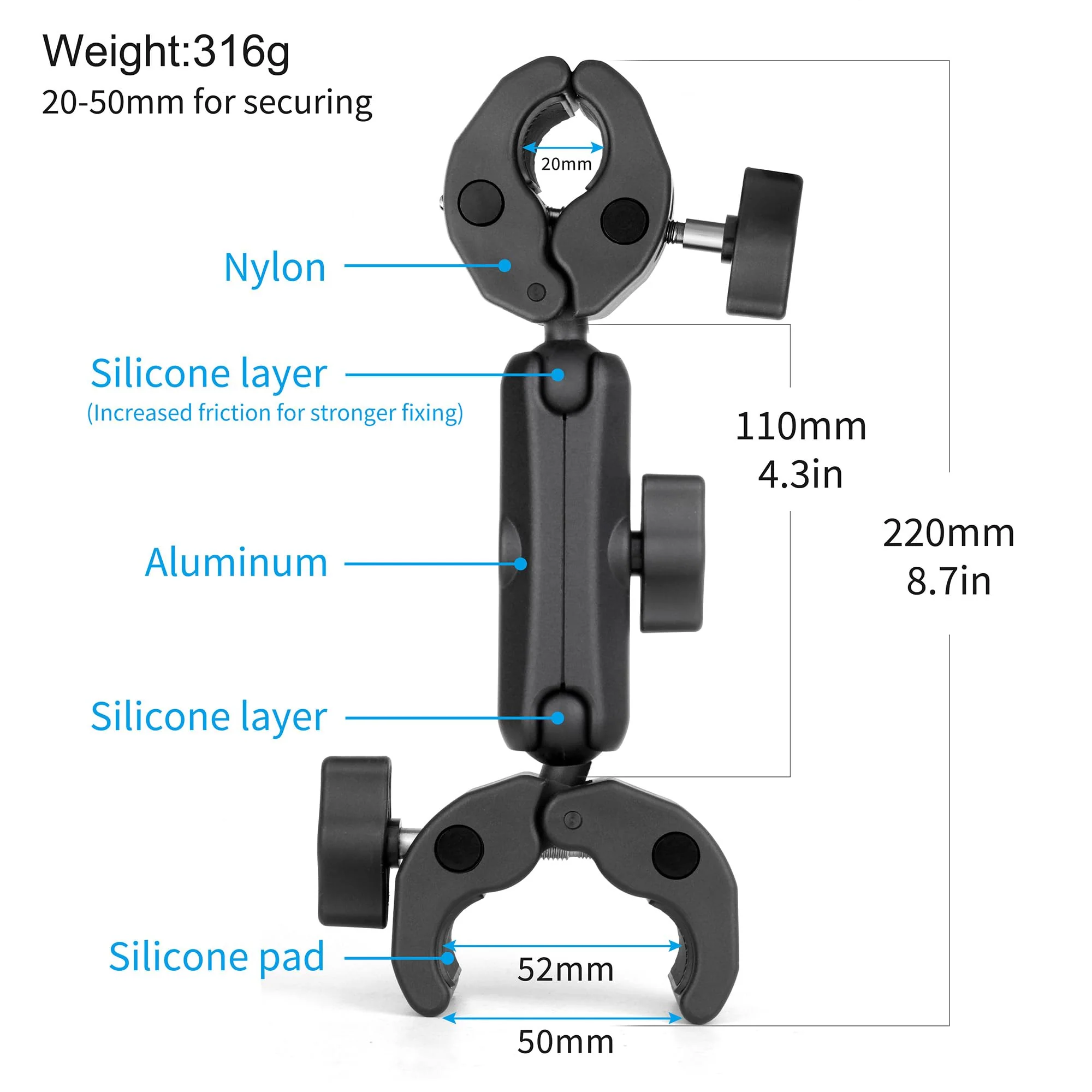 SOONSUN Double Super Clamp Camera Mount, Umbrella Clamp for Chair, Desk, Stroller, Wagons, Tripod, Pole, Light Stand, Cross Bar, Golf Cart, Motorcycle, Boom Stand, with 360° Magic Arm for Photography - Image 2