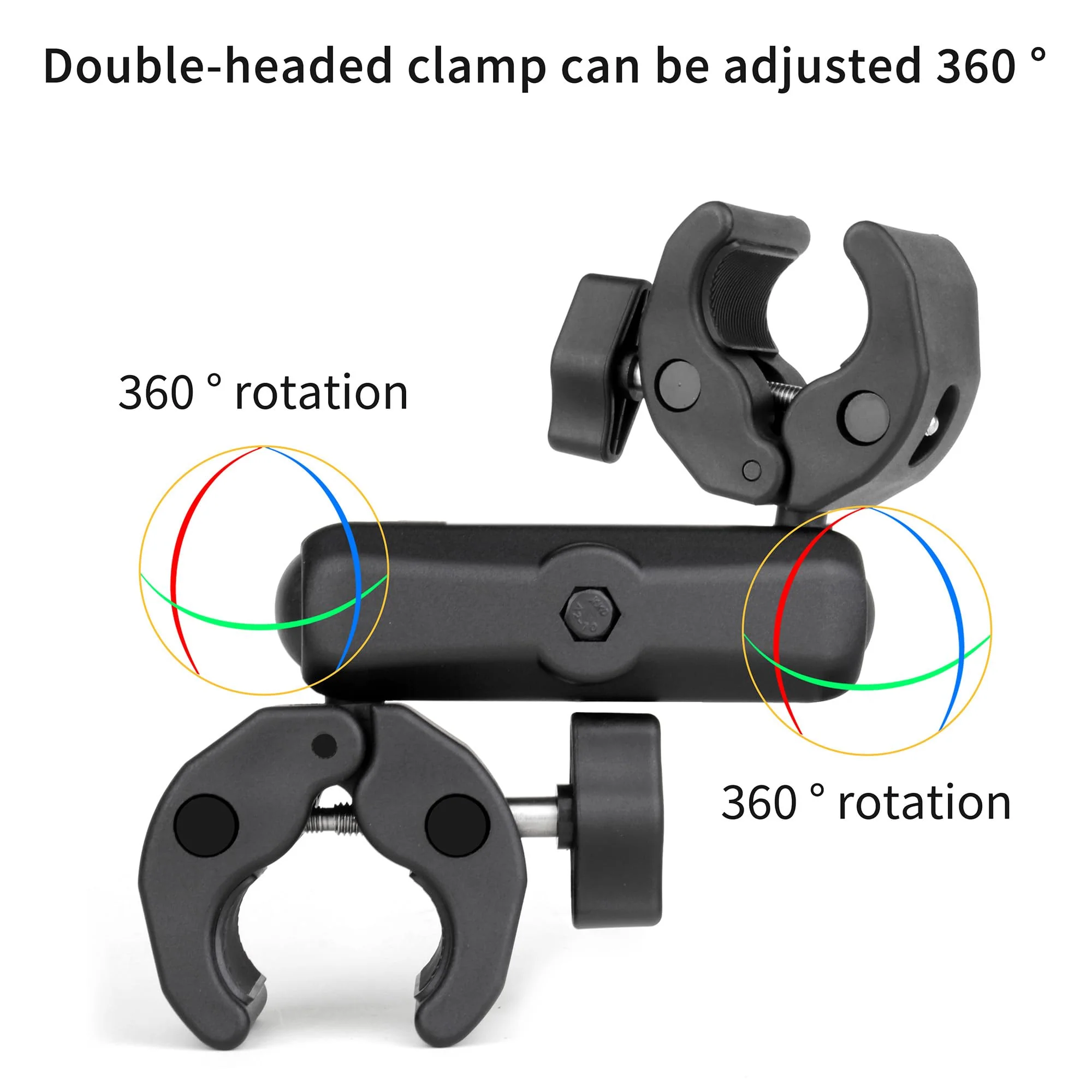 SOONSUN Double Super Clamp Camera Mount, Umbrella Clamp for Chair, Desk, Stroller, Wagons, Tripod, Pole, Light Stand, Cross Bar, Golf Cart, Motorcycle, Boom Stand, with 360° Magic Arm for Photography - Image 3