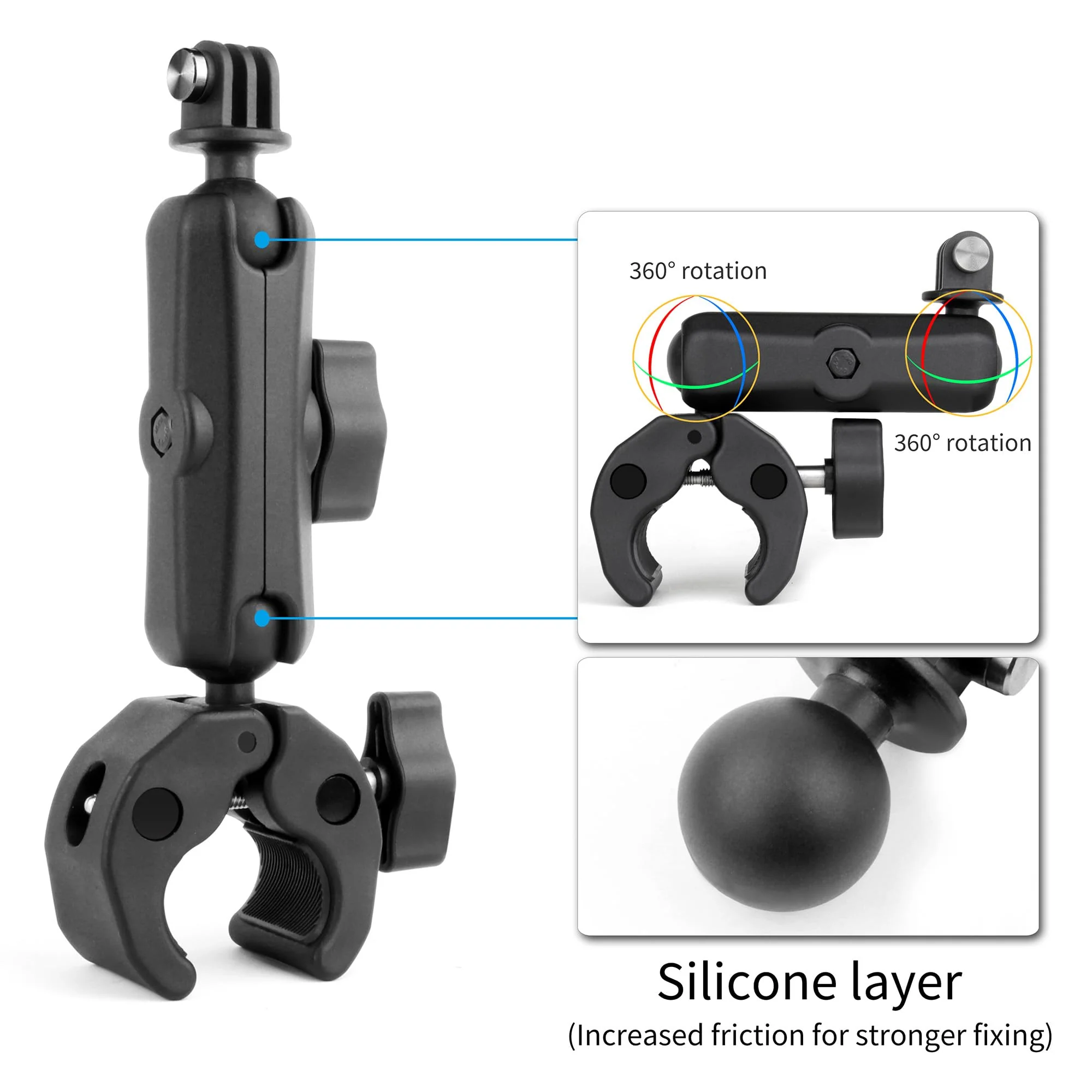 SOONSUN Super Clamp Mount with Dual 360° Ball Heads & Phone Holder, Heavy-Duty Camera Clamp Mount for GoPro Hero 13 12 11 10 9, Insta360, DJI Osmo, DSLR, Smartphones & Action Cameras - Image 3