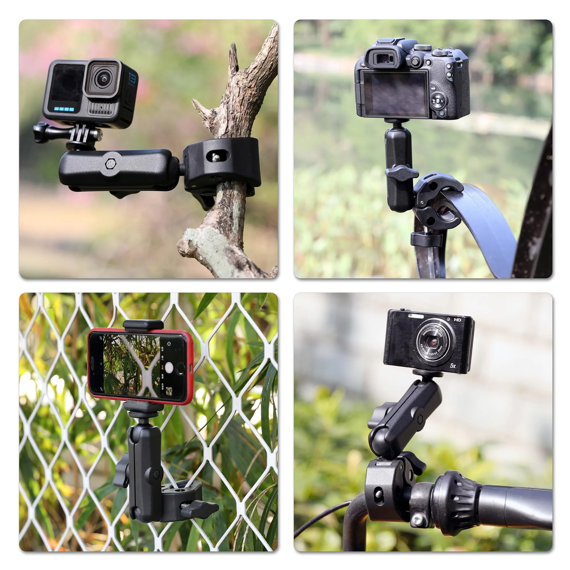 SOONSUN Super Clamp Mount with Dual 360° Ball Heads & Phone Holder, Heavy-Duty Camera Clamp Mount for GoPro Hero 13 12 11 10 9, Insta360, DJI Osmo, DSLR, Smartphones & Action Cameras - Image 6