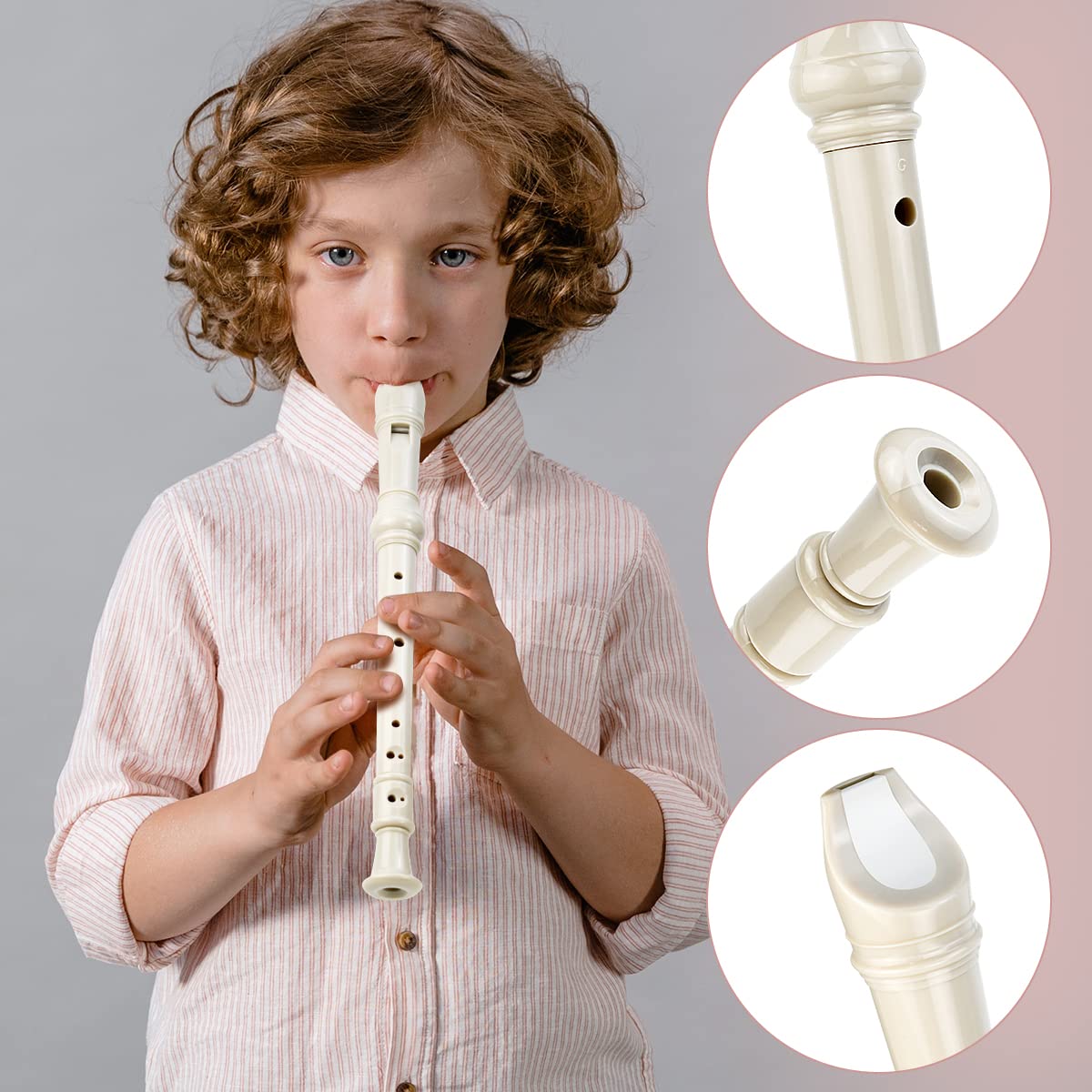 Soprano Recorder C Key 8 Holes 3-Piece German style Baroque Fingering Recorder Instrument with Cleaning Rod and Storage Bag, for Beginners Kids students((2 Set Beige) 2 Set Beige - Image 3