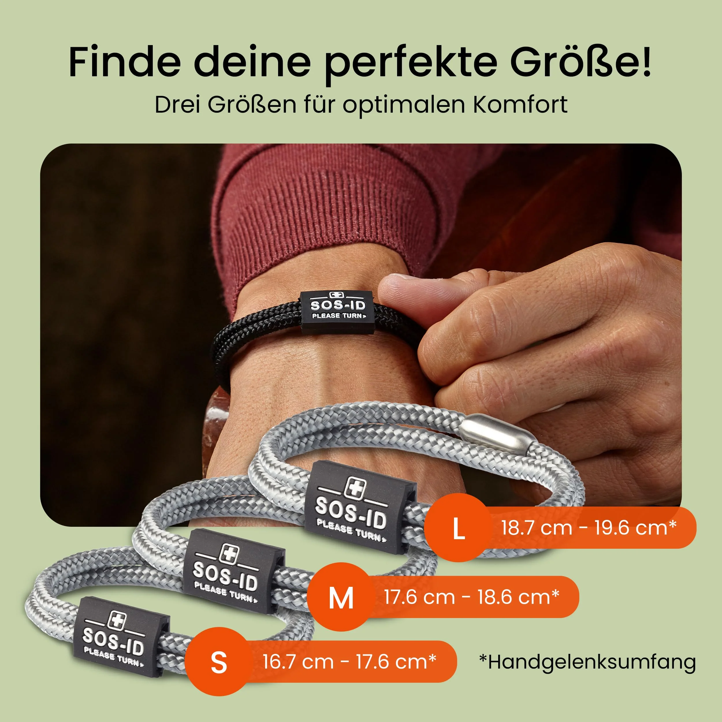 SOS-ID Lifestyle Emergency Bracelet Made of Heavy Duty Sailing Rope with QR Code (M/Silver) - Durable & Waterproof SOS Bracelet for Emergencies - Quick Access to Health Data Medium silver - Image 6