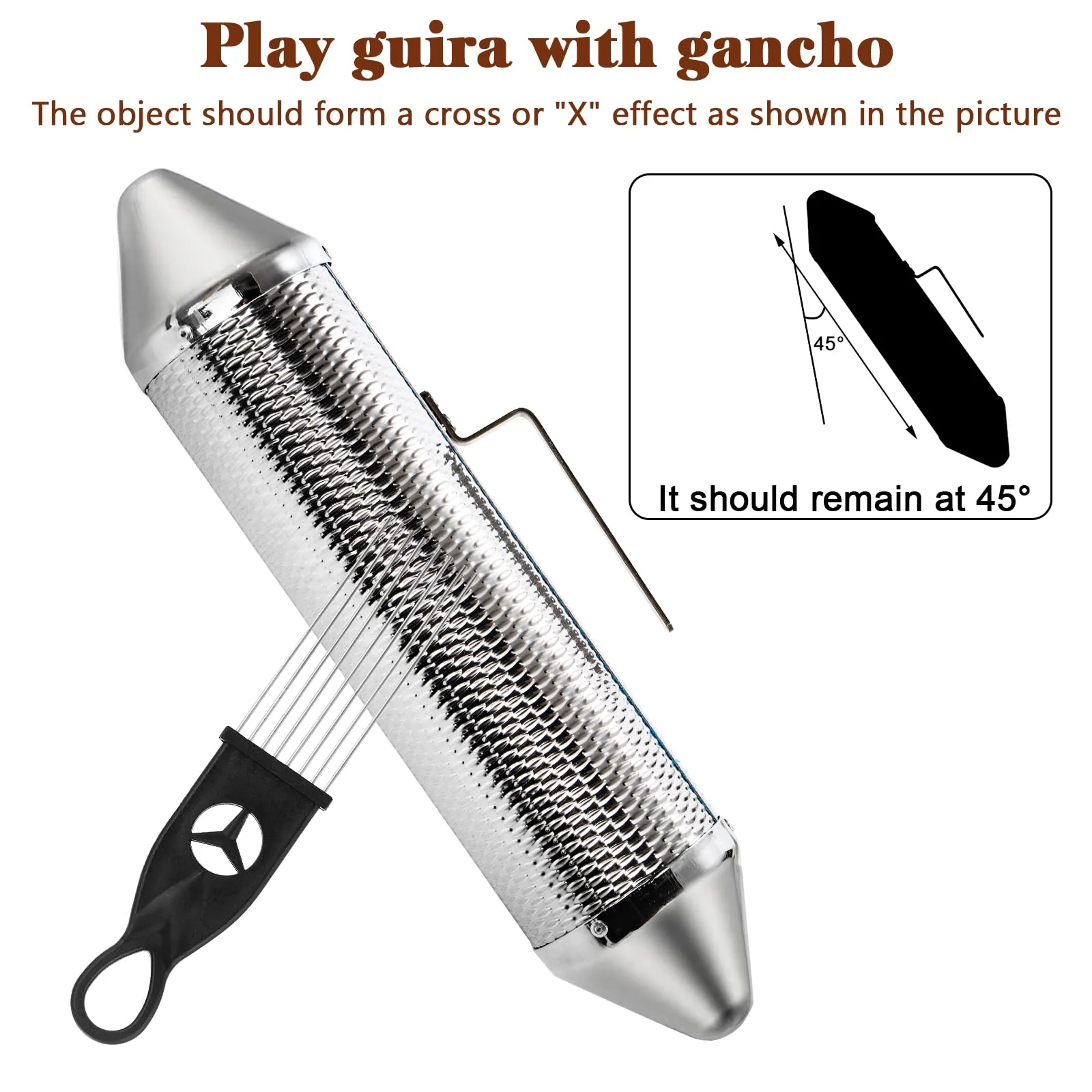 SOUJOY Guiro Instrument, Stainless Steel Guiro Shaker with 2 Scrapers, 15'' x 3'' Latin Percussion Instrument, Professional Band Accompaniment Sand Hammer for Musical Training - Image 5