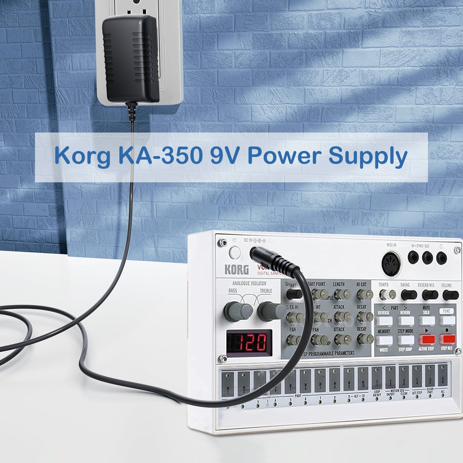 SoulBay 9V Power Supply Charger for Korg KA350 KA-350 Volca Bass FM Monologue Beats Keys Kick Sequencer Analog Rythm Synthesizer Kross 61 88 Keyboard Synth Machine Replacement AC Adapter, 6.56 FT - Image 2