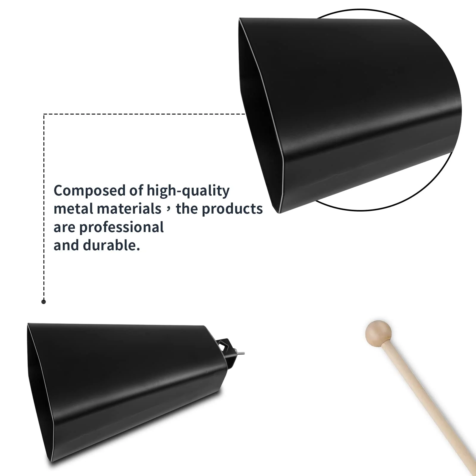 Soulmate Cowbell 5 inch Metal Steel Cow Bell Instrument Noise Makers Cowbell Hand Percussion Cow Bells with Handle Stick for Drumset 5” - Image 3