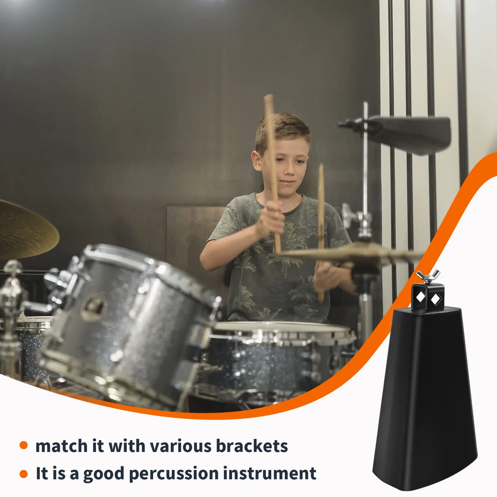 Soulmate Cowbell 5 inch Metal Steel Cow Bell Instrument Noise Makers Cowbell Hand Percussion Cow Bells with Handle Stick for Drumset 5” - Image 5