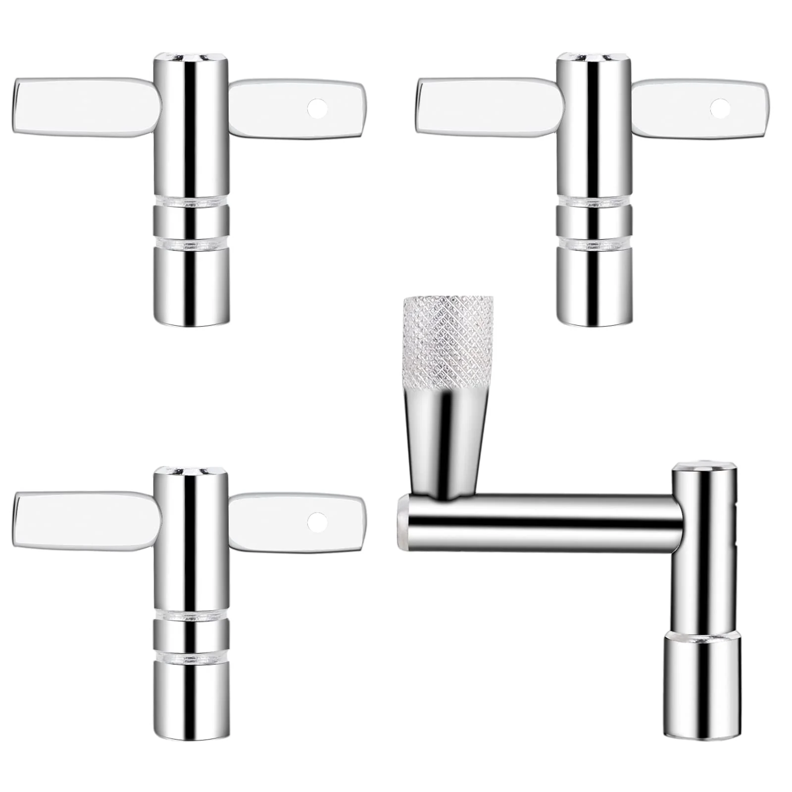 Soulmate Drum Keys 3-Pack Drum Tuner Drum Tuning Key with Continuous Motion Speed Key Percussion Hardware Tool With Hole, Universal Drum Key (Chrome-Plated Steel) 1+3