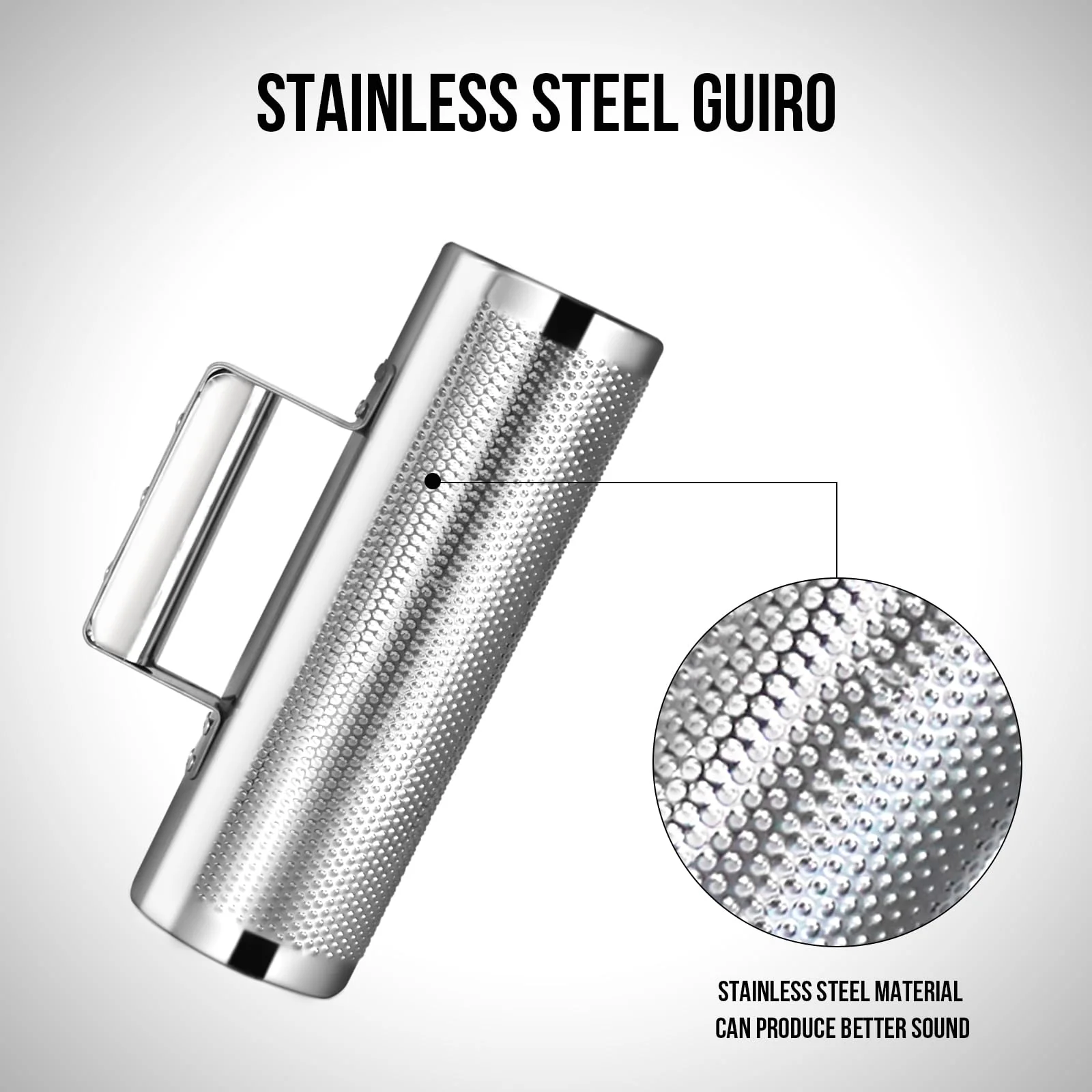 Soulmate Guiro Instrument 8" 3" Professional Metal Stainless Steel Guiro Percussion Shaker with Scraper, Band Accompaniment Sand Hammer Guiro Latin Instruments for Live Performance 3''x8'' - Image 3