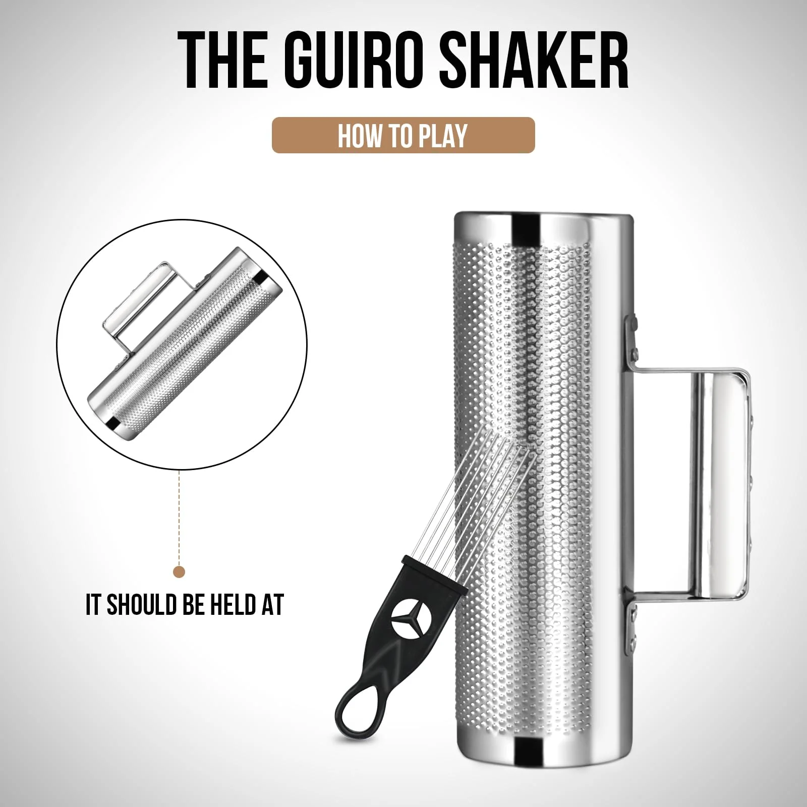 Soulmate Guiro Instrument 8" 3" Professional Metal Stainless Steel Guiro Percussion Shaker with Scraper, Band Accompaniment Sand Hammer Guiro Latin Instruments for Live Performance 3''x8'' - Image 4