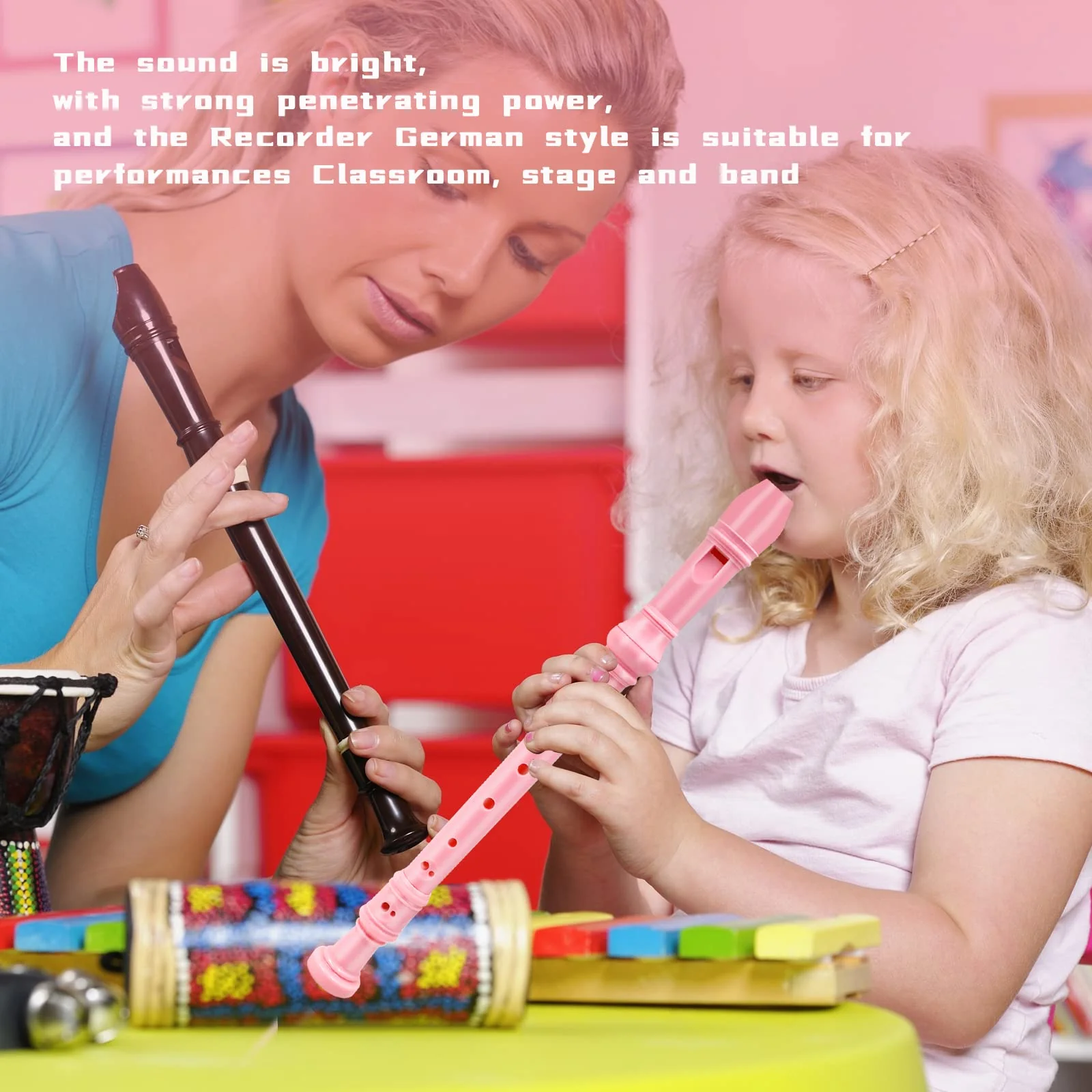 Soulmate Recorder Instrument for Kids Toddler Beginners Students German Style C Key Soprano Recorder Instrument 8 Holes 3 Piece ABS Descant Recorders with Cleaning Kit, Packing Bag (Pink) Pink - Image 7