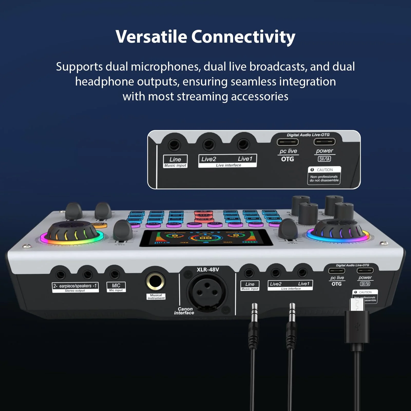 Sound Board Audio Mixer 48V Phantom Power Live Sound Card RGB Light BT Wireless Plug and Play for Live Streaming Podcasting Recording Content Create Gaming Rechargeable - Image 4