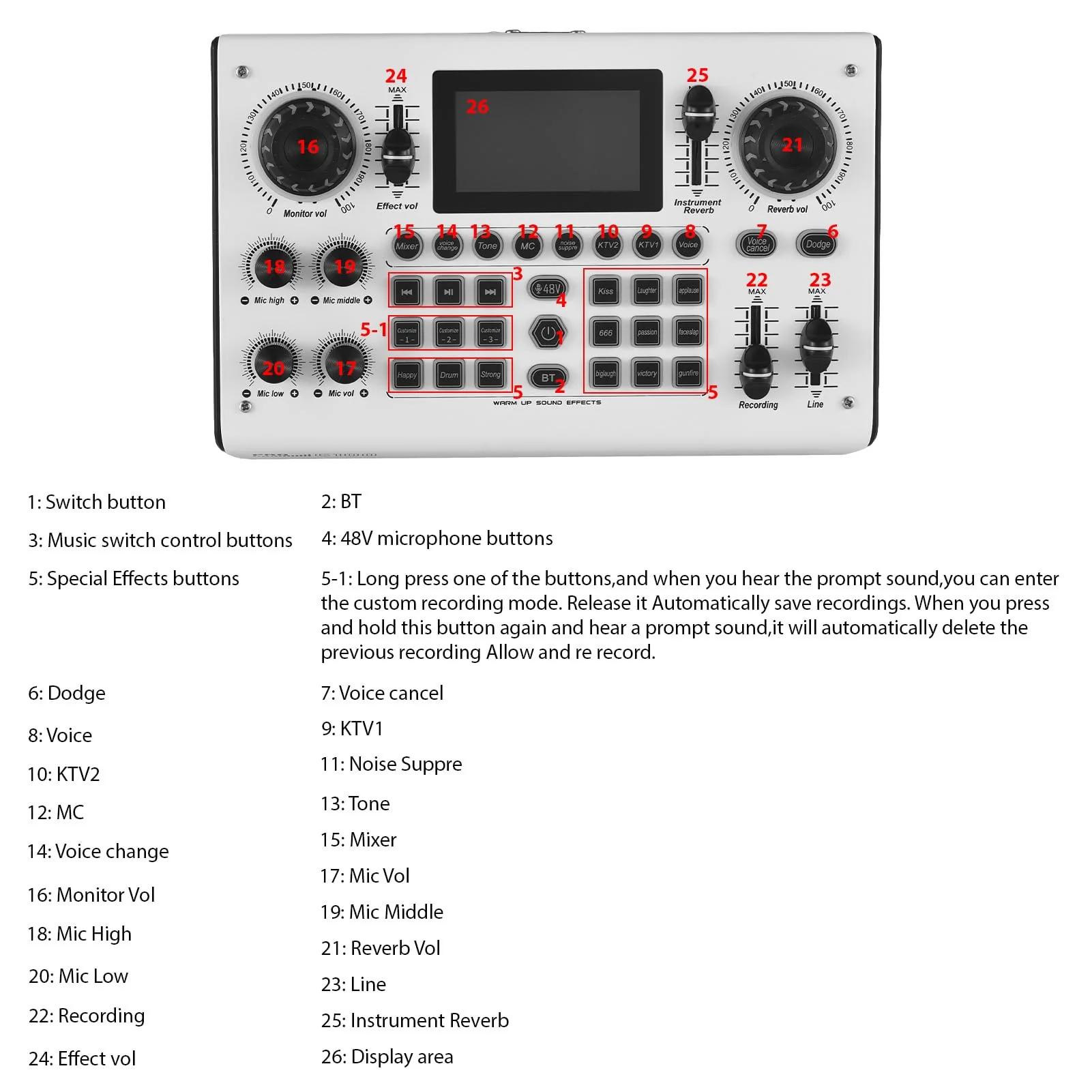 Sound Board Audio Mixer 48V Phantom Power Live Sound Card RGB Light BT Wireless Plug and Play for Live Streaming Podcasting Recording Content Create Gaming Rechargeable - Image 7