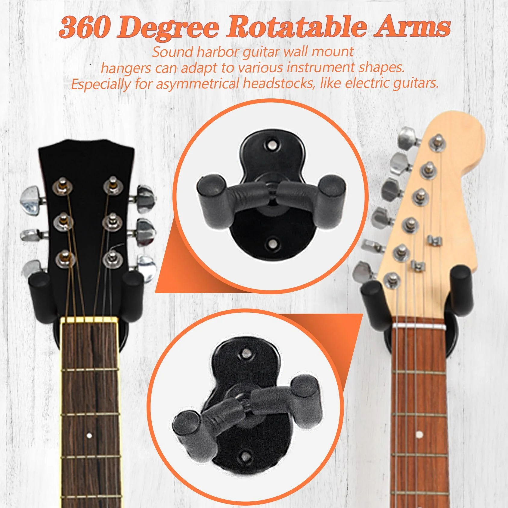 Sound harbor Guitar Wall Mount 5 Pack Wall Hangers for for Acoustic Electric Bass Guitar and More 5Pack Hanger - Image 3