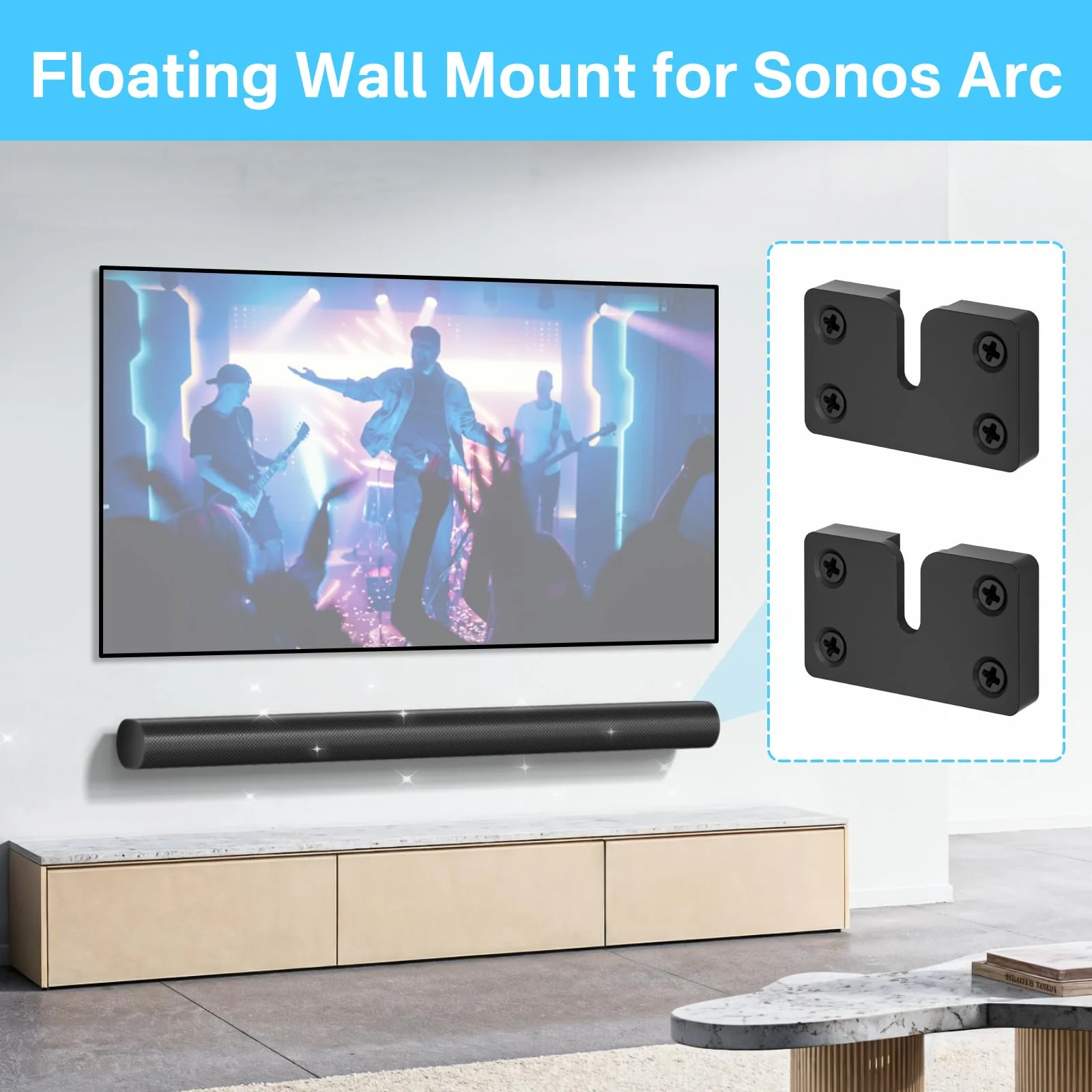 Soundbar Mount Compatible with Sonos Arc Soundbar Mount Black- Floating Wall Mount for Sonos Arc Wall Mount Under TV Saving Space, Metal Mounting Bracket for Sonos Arc Sound bar Mount Easy to Install For Arc Mount - Image 2