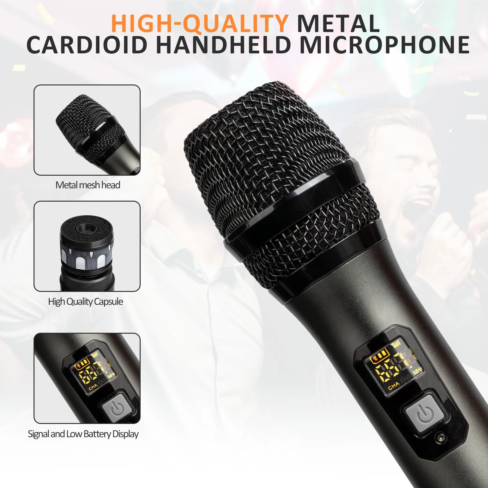 Soundgeek Wireless Microphone UHF Metal Dual Handheld Mic with Rechargeable Receiver 200ft Range, Microphone for Singing, Karaoke, Church, Speech, Wedding, Party Singing (1 Mics, Gray) 1 - Image 3