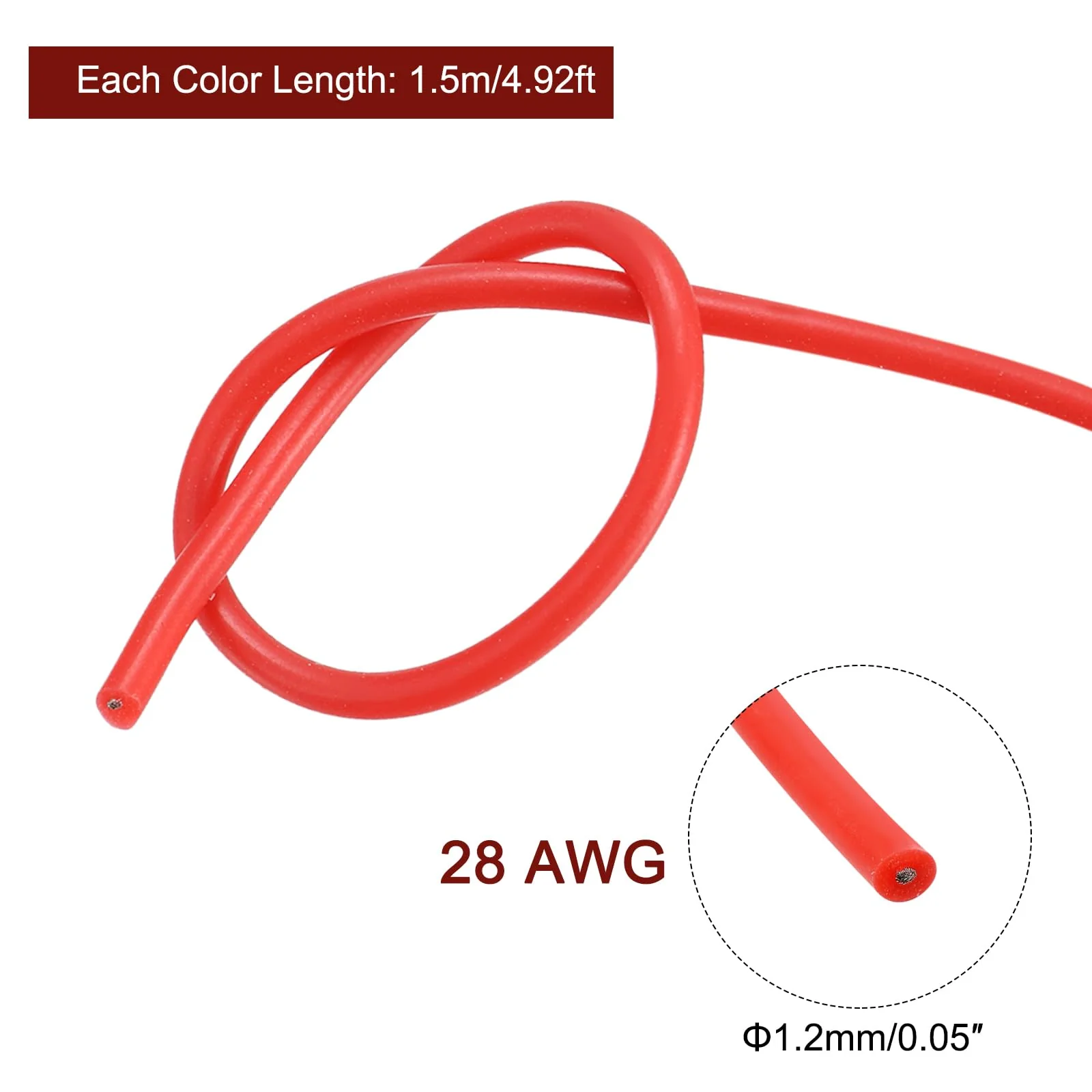 sourcing map 28AWG Electrical Wire Cable 1.5 Metre Stranded Wire Silicone Tinned Copper Wire Coil 0.08 mm² Solid Electronic Wire for DIY RC Model Lamps Household Appliances, 5 Colours 28AWG, 1.5m - Image 2