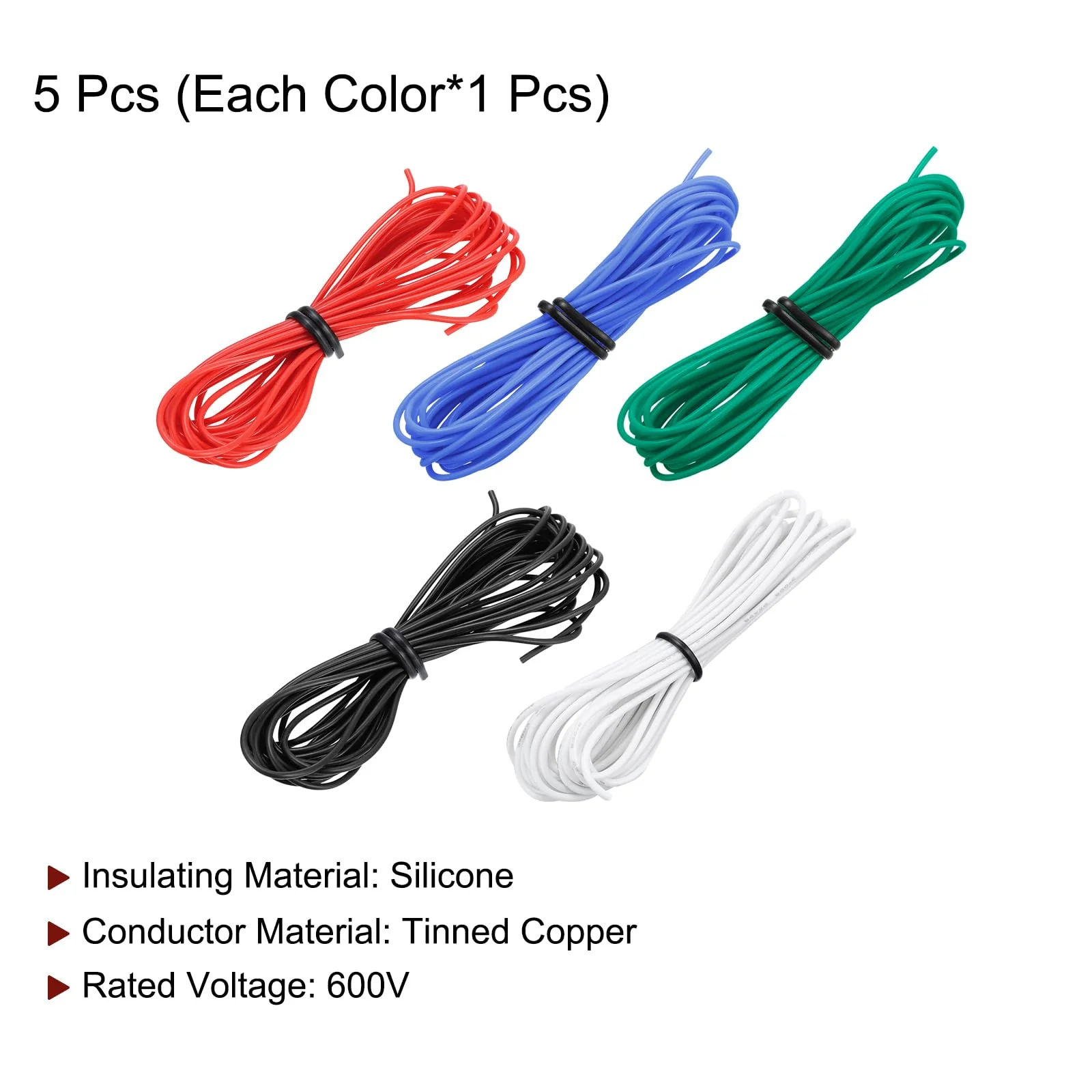sourcing map 28AWG Electrical Wire Cable 1.5 Metre Stranded Wire Silicone Tinned Copper Wire Coil 0.08 mm² Solid Electronic Wire for DIY RC Model Lamps Household Appliances, 5 Colours 28AWG, 1.5m - Image 3
