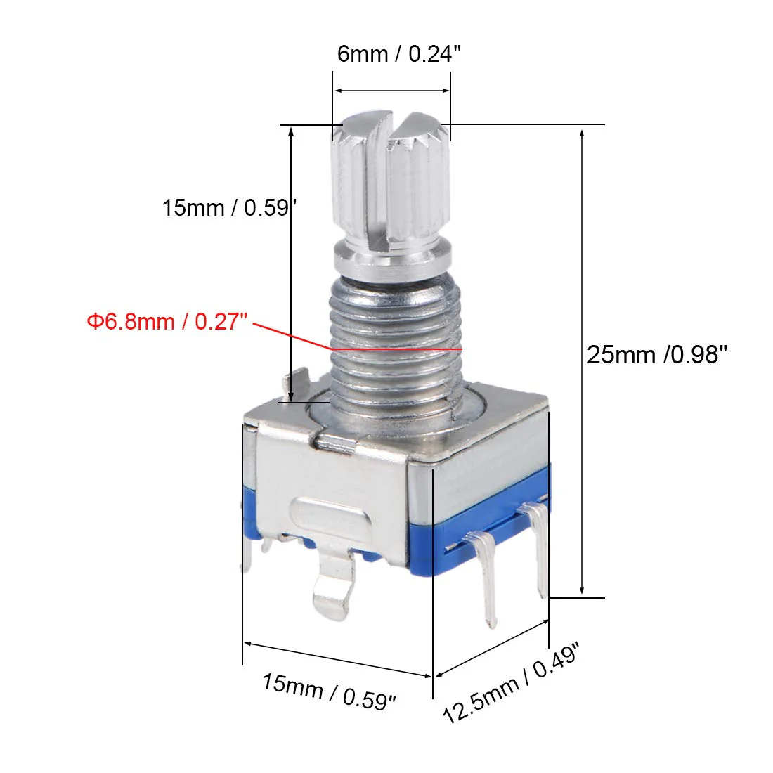 sourcing map 360 Degree Rotary Encoder, Code Switch, Potentiometer, EC11, 7 Pins, 15 mm Shank, Pack of 5 - Image 3