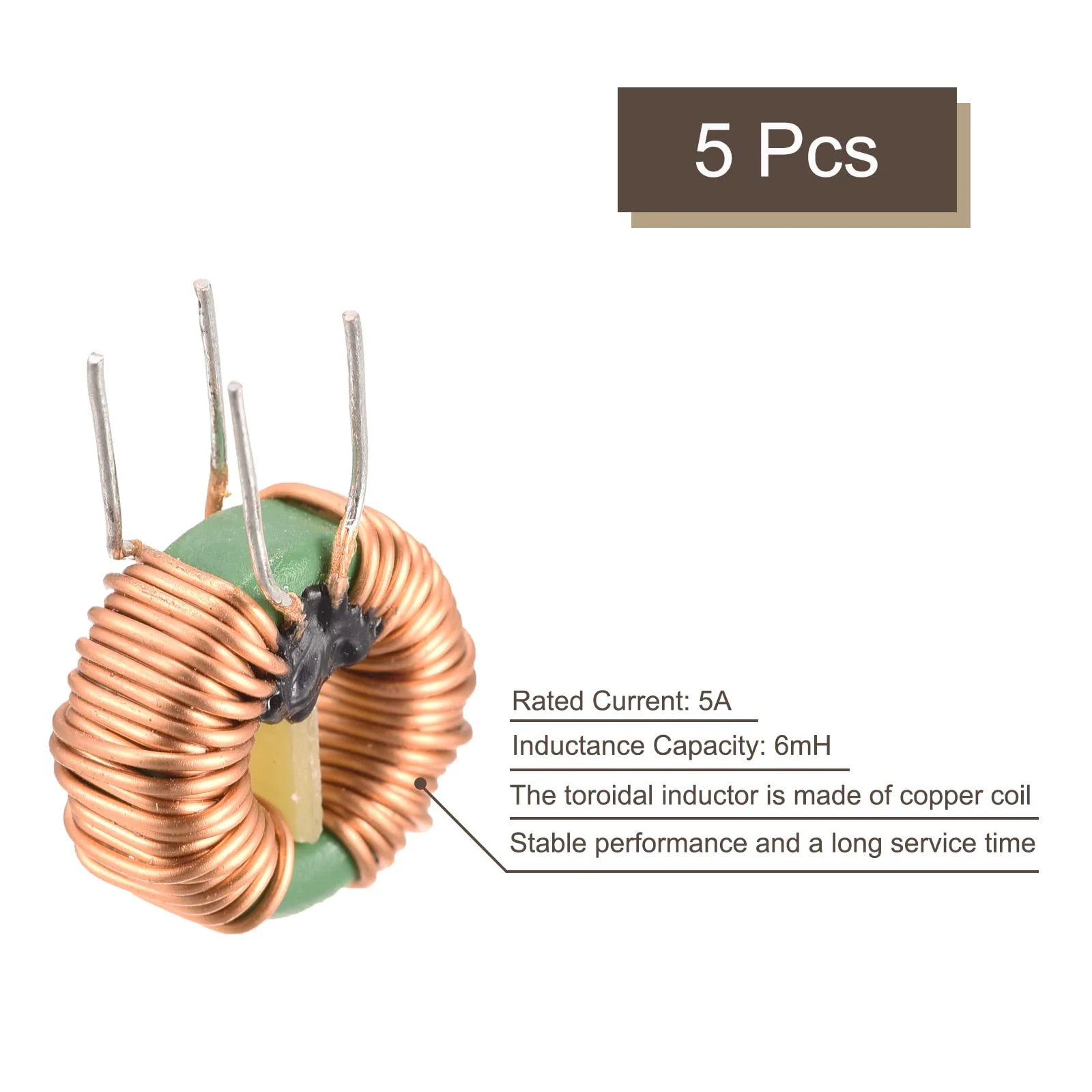 sourcing map 5x Toroidal Core Inductor Copper Coil Magnetic Inductance 6mH 5A for DIY Board - Image 3