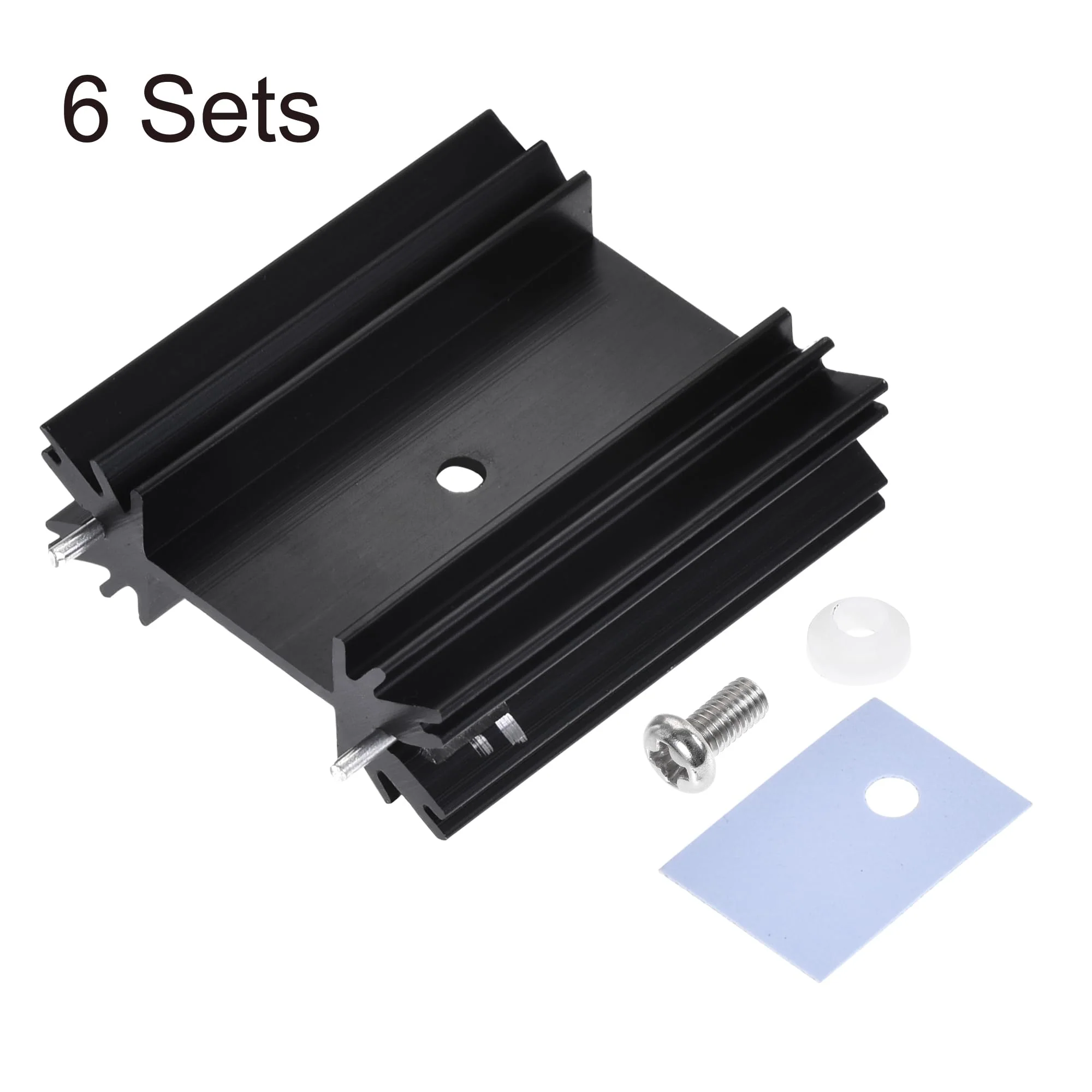 sourcing map 6pcs 34mm x 25mm x 12mm TO-220 Aluminum Heat Sink for Cooling Transistor Diodes with 2 Support Pins Black - Image 3