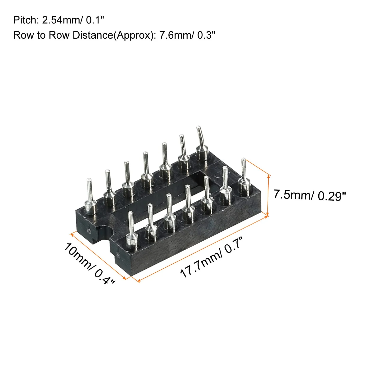 sourcing map DIP IC Chip Socket Adapter Flat Pin 14P 2.54mm Pitch IC Socket for PCB Board Chip 10 Pack - Image 2