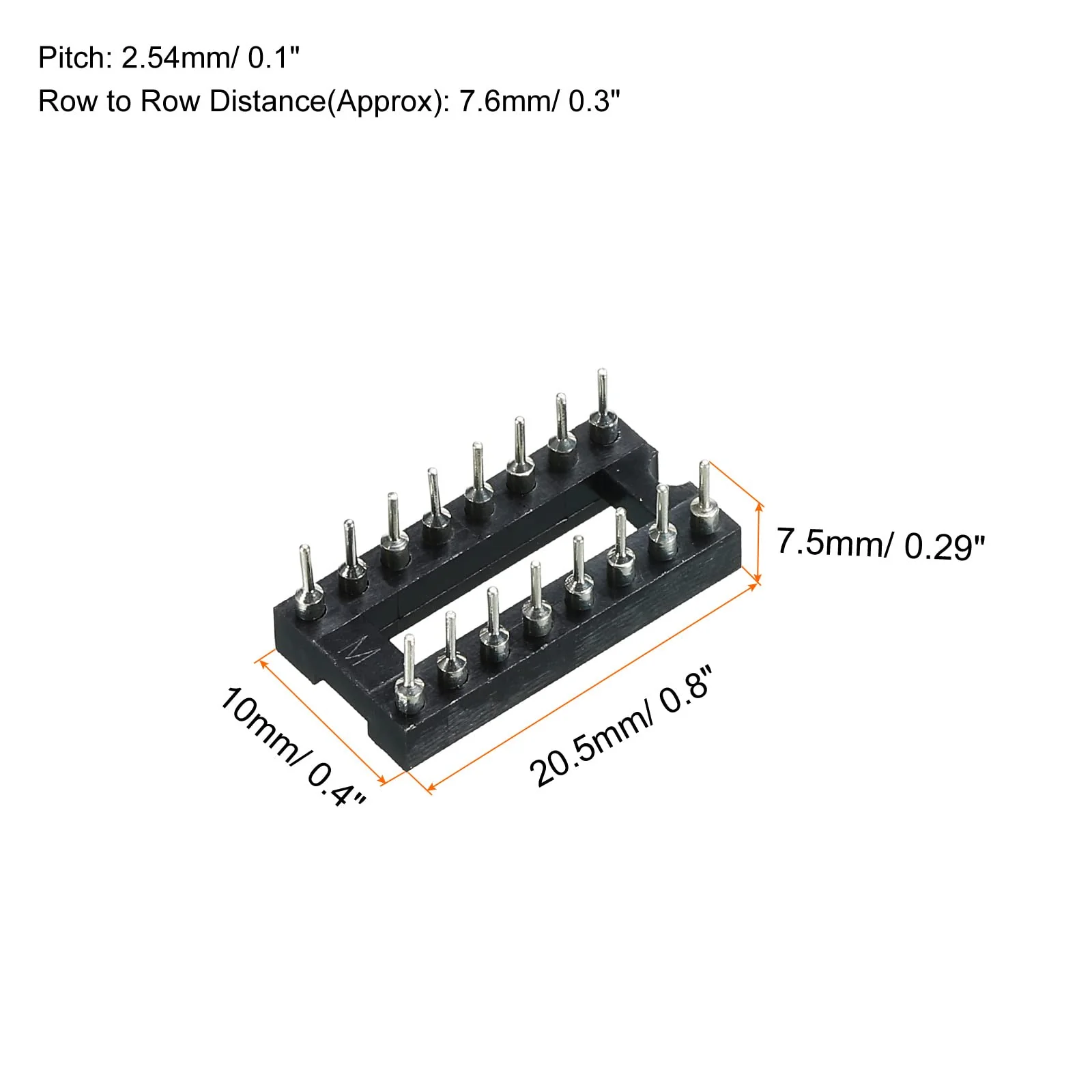 sourcing map DIP IC Chip Socket Adapter Flat Pin 16P 2.54 mm Pitch IC Socket for PCB Board Chip, 6 Pack - Image 2