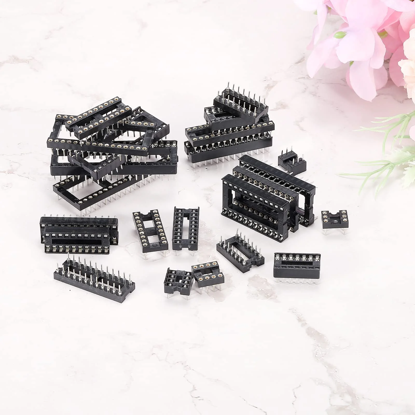 sourcing map DIP IC Chip Socket Adapter Flat Pin 16P 2.54 mm Pitch IC Socket for PCB Board Chip, 6 Pack - Image 7