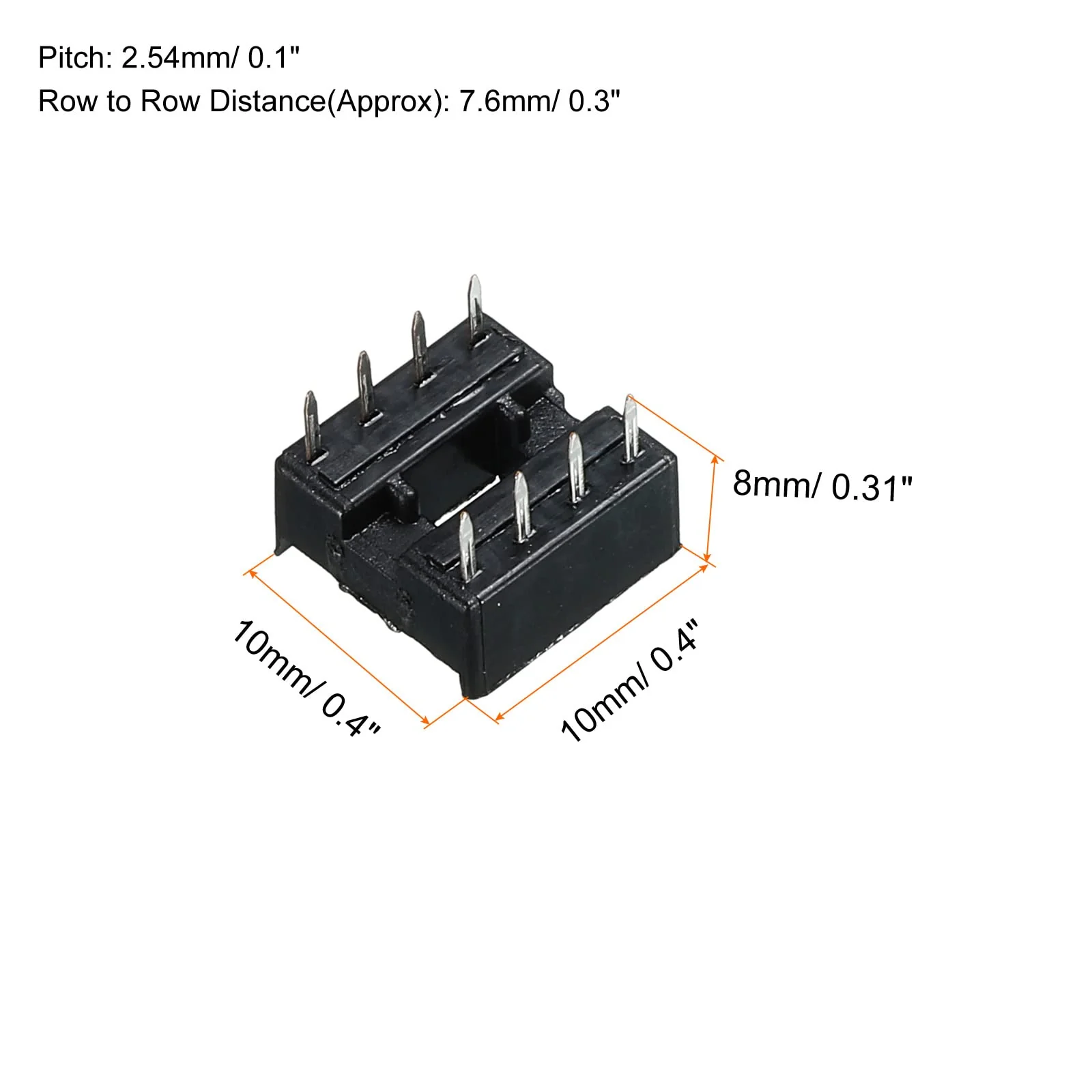 sourcing map DIP IC Chip Socket Adapter Flat Pin 8P 2.54 mm Pitch IC Socket for PCB Board Chip, Pack of 50 - Image 2