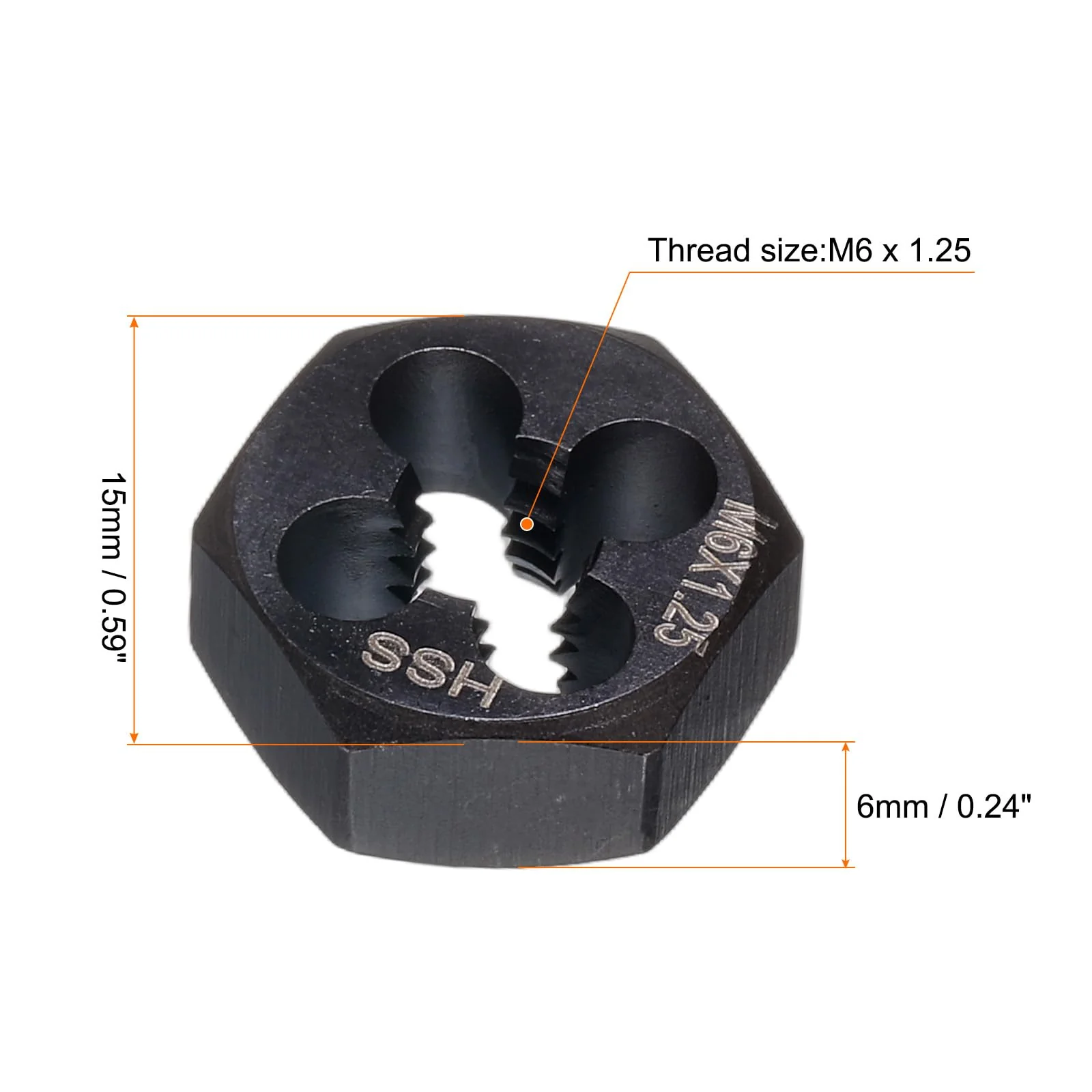 sourcing map Hex Threading Die M6 x 1.25 Metric Thread Right Hand High Speed Steel Rethreading Fixed Die Screw Cutting Tapping Repair Tool - Image 2