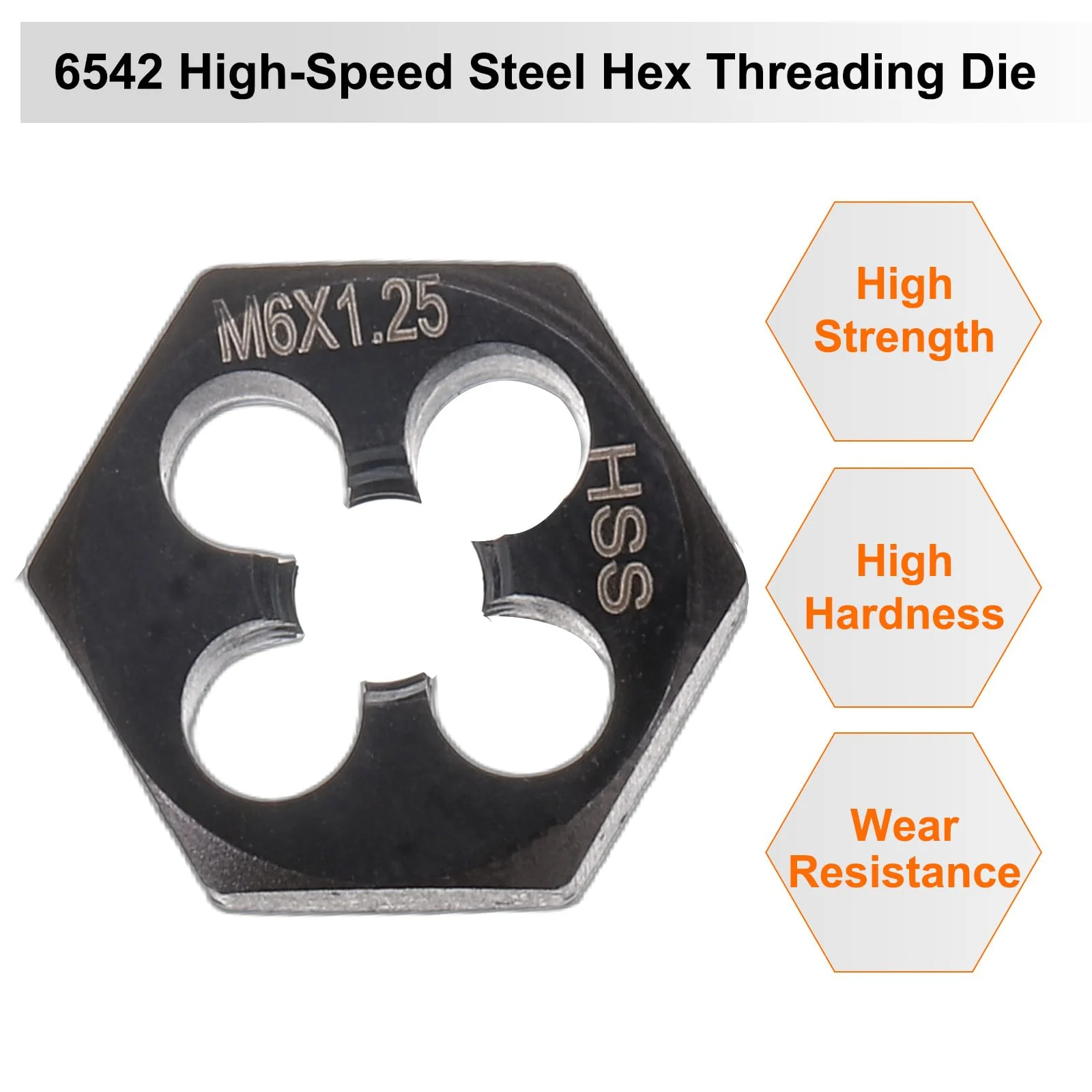 sourcing map Hex Threading Die M6 x 1.25 Metric Thread Right Hand High Speed Steel Rethreading Fixed Die Screw Cutting Tapping Repair Tool - Image 4
