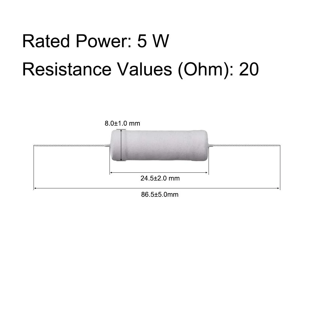 sourcing map Metal Oxide Film Resistor 5 Watt Axial Cable 20 Ohm ± 5% Tolerance Pack of 10 - Image 2