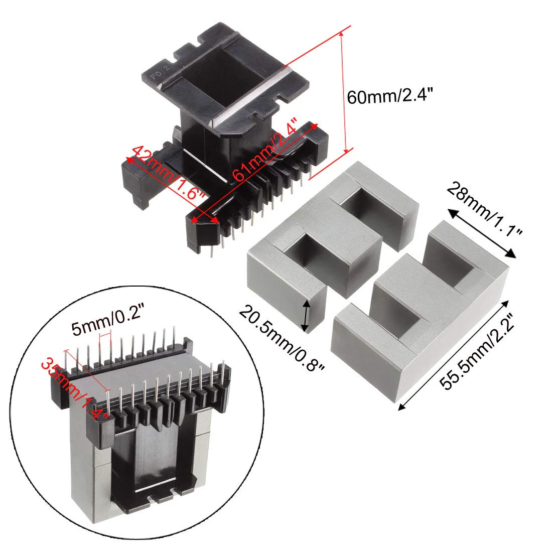 sourcing map Transformer Coils Ferrite Core Vertical Ferrite Halves and Coil Set 1 Sets EE55B - Image 4