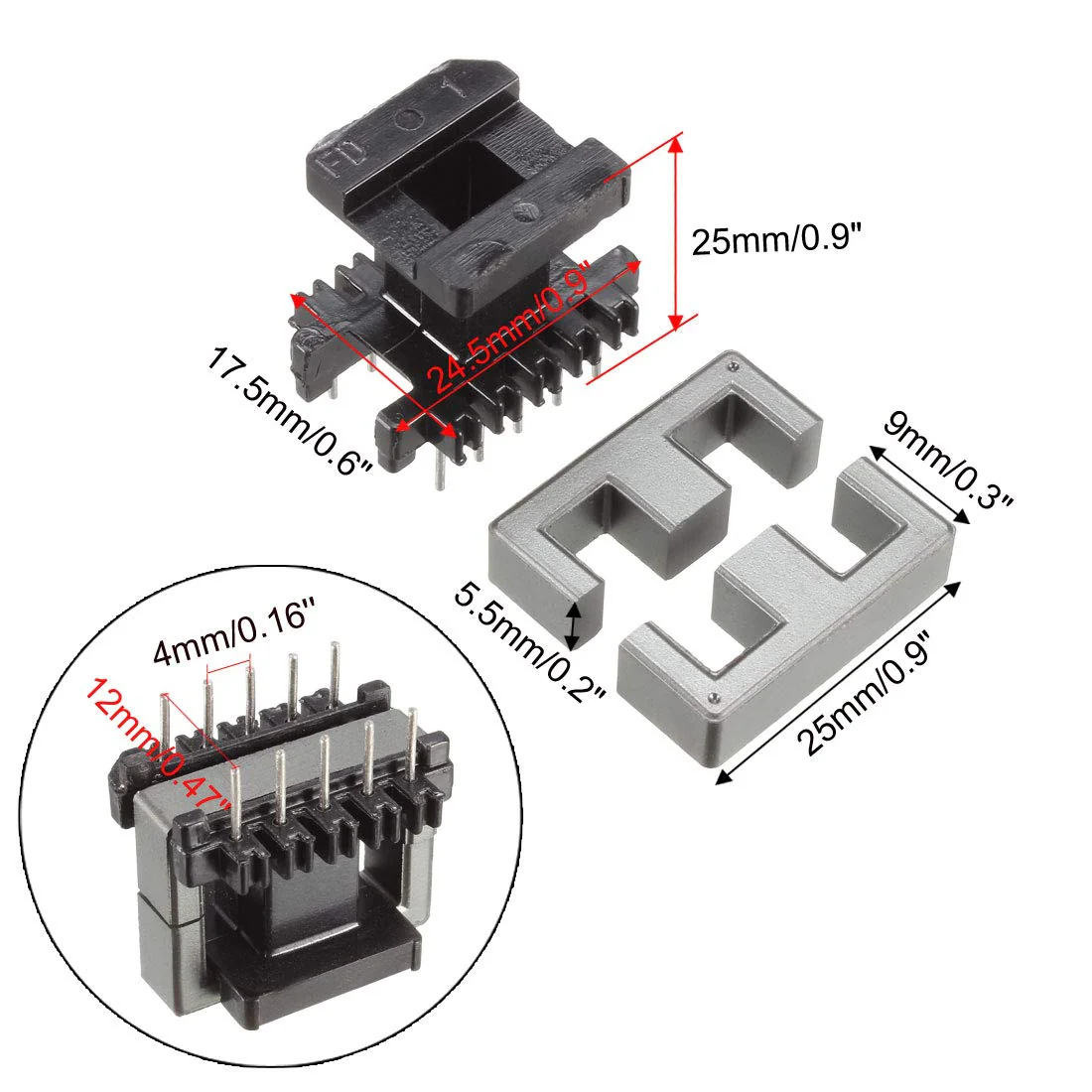 sourcing map Transformer Coils Ferrite Core Vertical Ferrite Halves and Coil Set 5 Sets EE25 - Image 4
