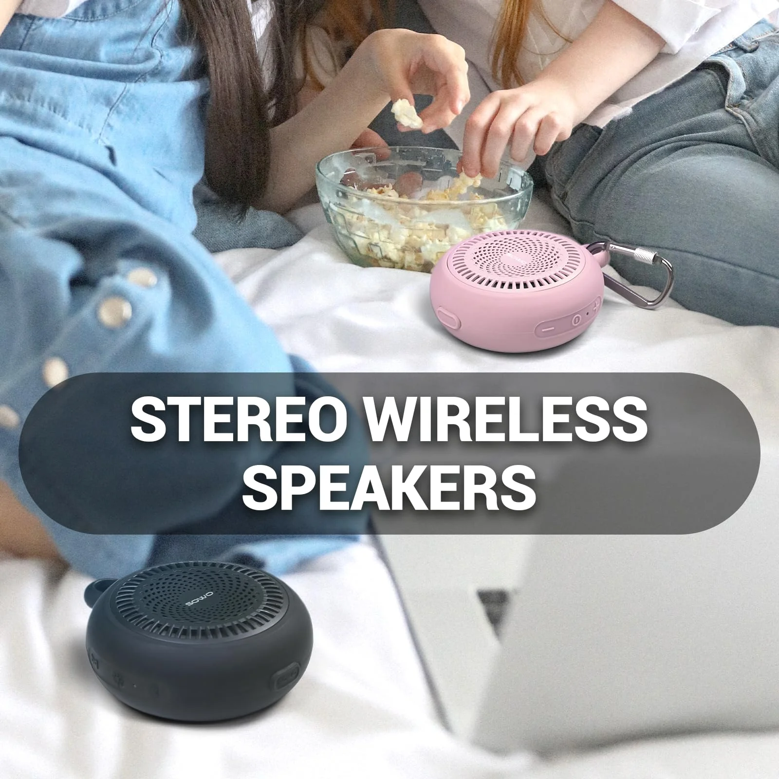 SOWO Small Waterproof Speaker Bluetooth Portable Wireless - Clip Speaker for Shower - Powerful Bass and Louder Volume - Colorful Lights and Lightweight for Travel,Kitchen,Pool - Pink - Image 3