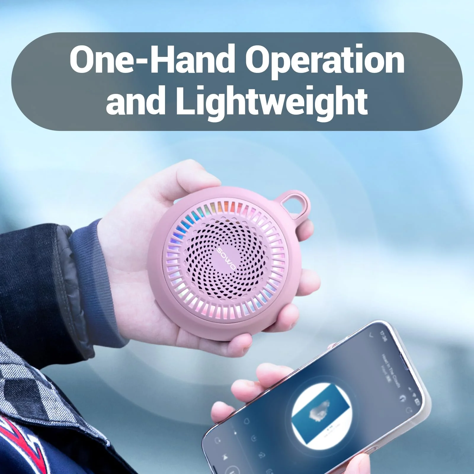 SOWO Small Waterproof Speaker Bluetooth Portable Wireless - Clip Speaker for Shower - Powerful Bass and Louder Volume - Colorful Lights and Lightweight for Travel,Kitchen,Pool - Pink - Image 4