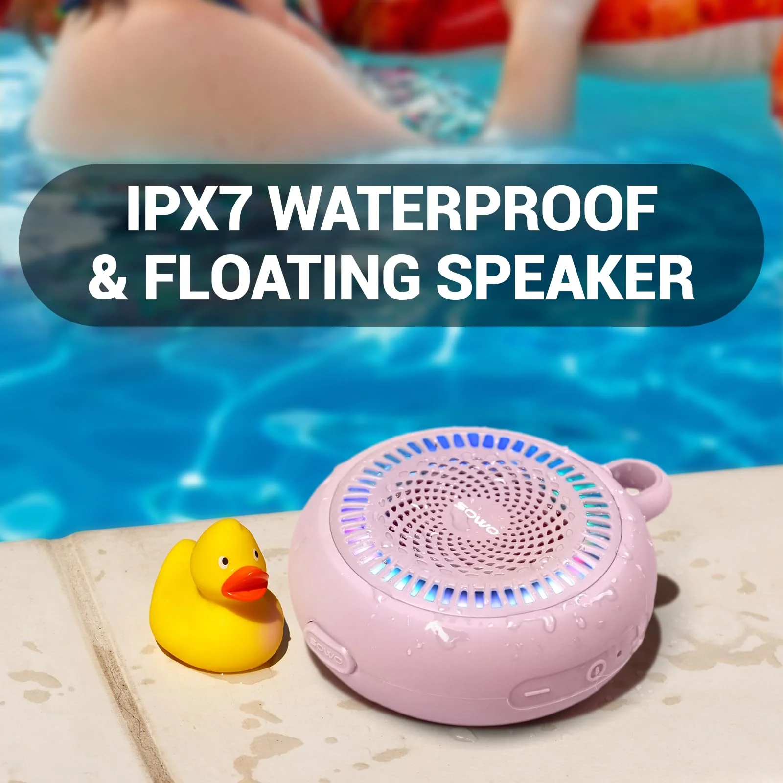 SOWO Small Waterproof Speaker Bluetooth Portable Wireless - Clip Speaker for Shower - Powerful Bass and Louder Volume - Colorful Lights and Lightweight for Travel,Kitchen,Pool - Pink - Image 5