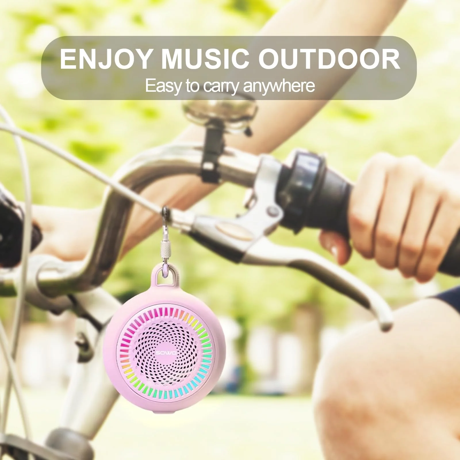 SOWO Small Waterproof Speaker Bluetooth Portable Wireless - Clip Speaker for Shower - Powerful Bass and Louder Volume - Colorful Lights and Lightweight for Travel,Kitchen,Pool - Pink - Image 6