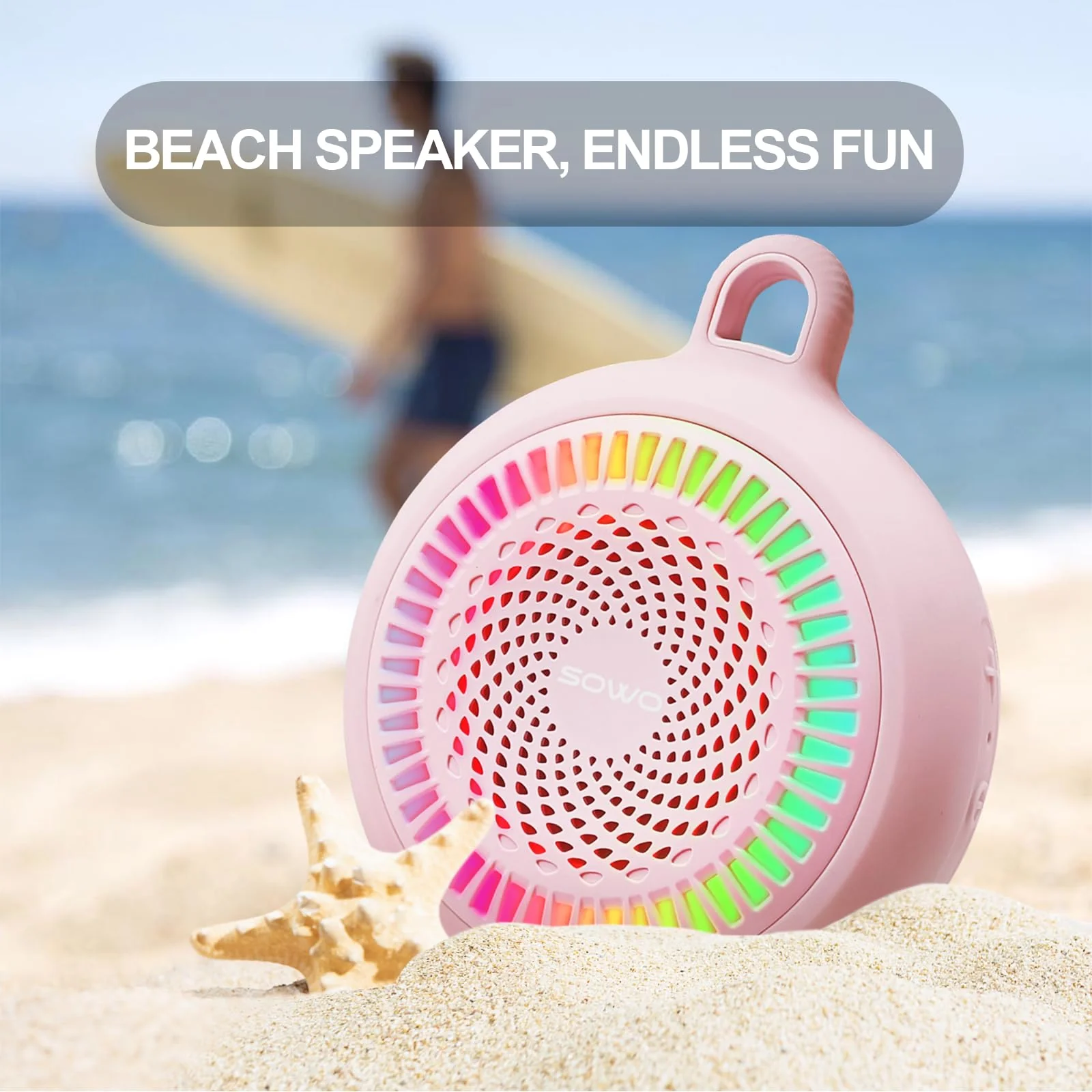 SOWO Small Waterproof Speaker Bluetooth Portable Wireless - Clip Speaker for Shower - Powerful Bass and Louder Volume - Colorful Lights and Lightweight for Travel,Kitchen,Pool - Pink - Image 8