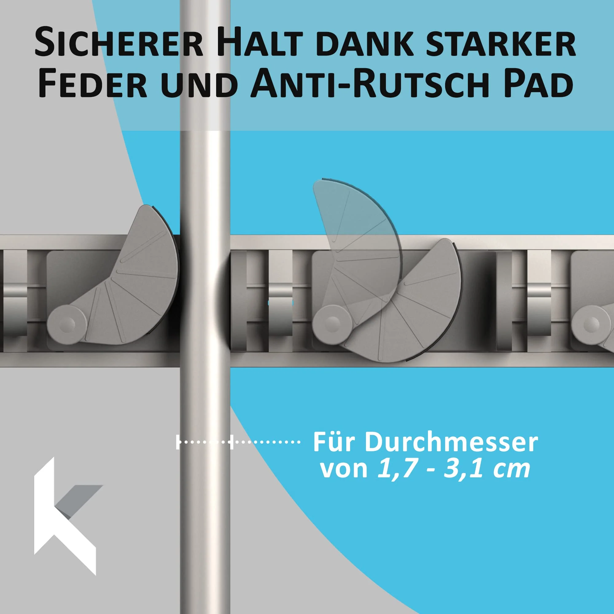 Space-saving tool holder [set of 2] - aluminium profile with 4 individually positionable brackets and 5 hooks [for brooms, garden tools, tools] - ideal in garage, workshop and garden - Image 2