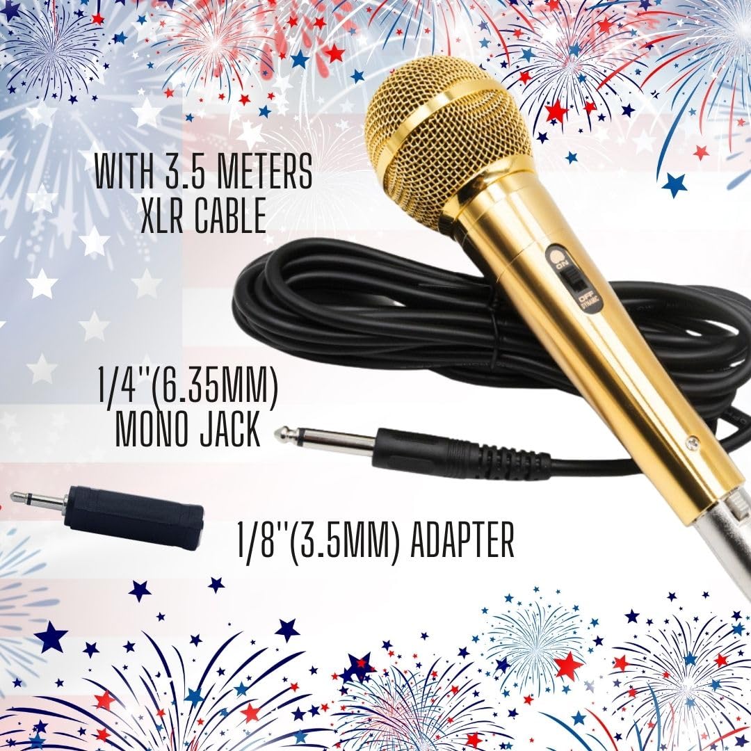 Sparkle Gold Cardioid Dynamic Vocal Wire Microphone with 10FT XLR Cable - Image 2