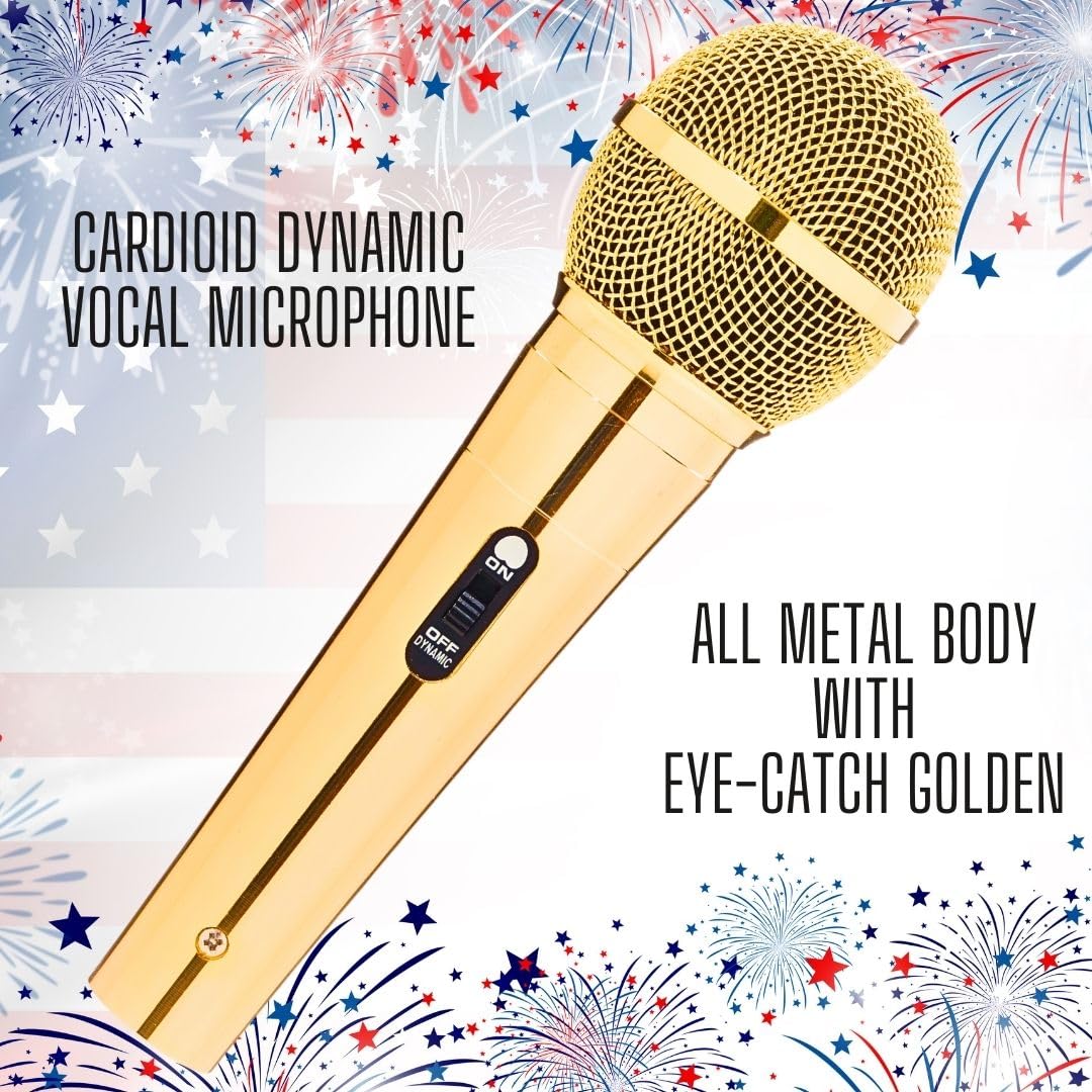 Sparkle Gold Cardioid Dynamic Vocal Wire Microphone with 10FT XLR Cable - Image 3