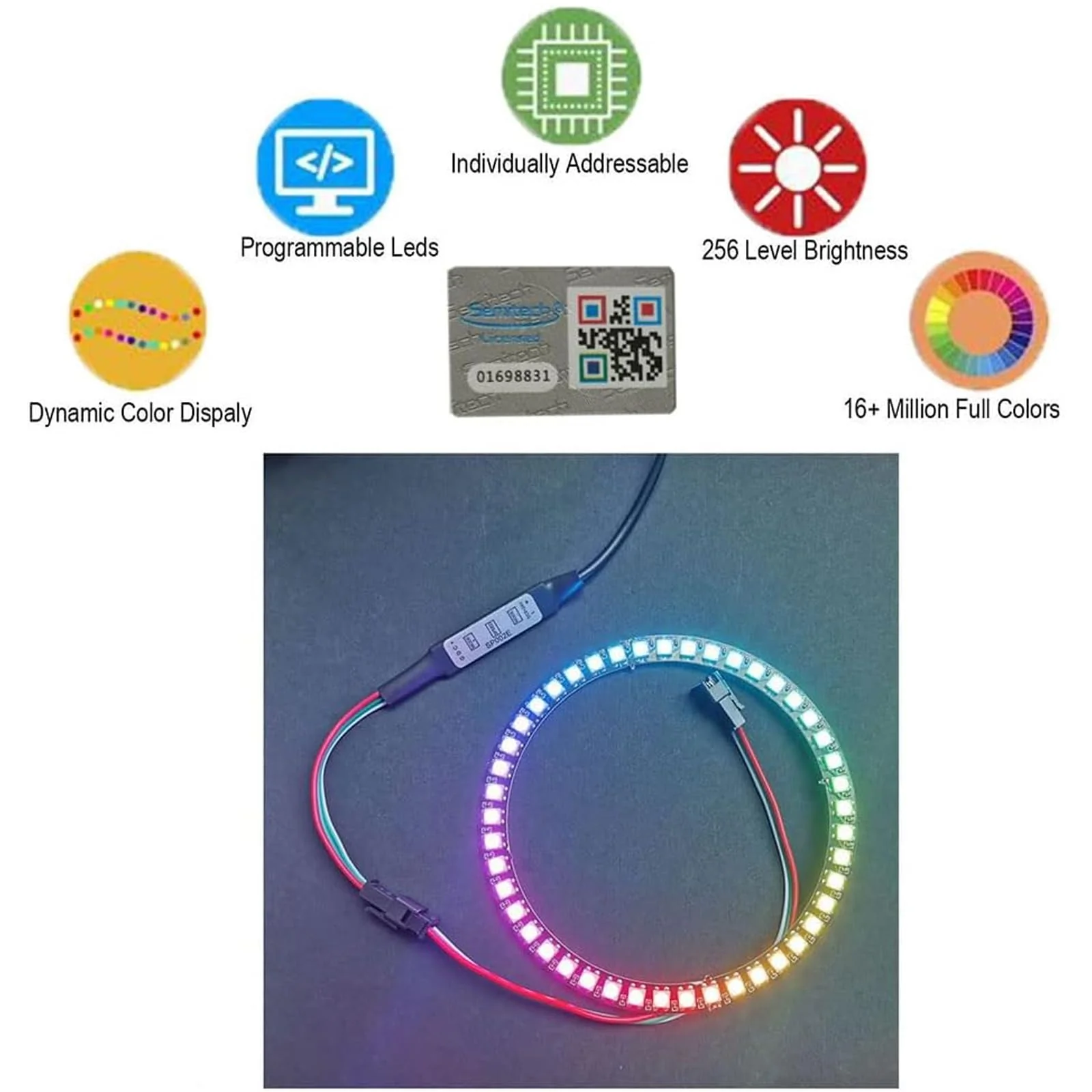 Sparkleiot WS2812B Pixel Ring 35 LEDs 5050 RGB - Individually Addressable Full Colour LED Ring with Integrated WS2812 IC for Arduino, Raspberry Pi, ESP8266 (DC5V + LED Controller) - Image 2